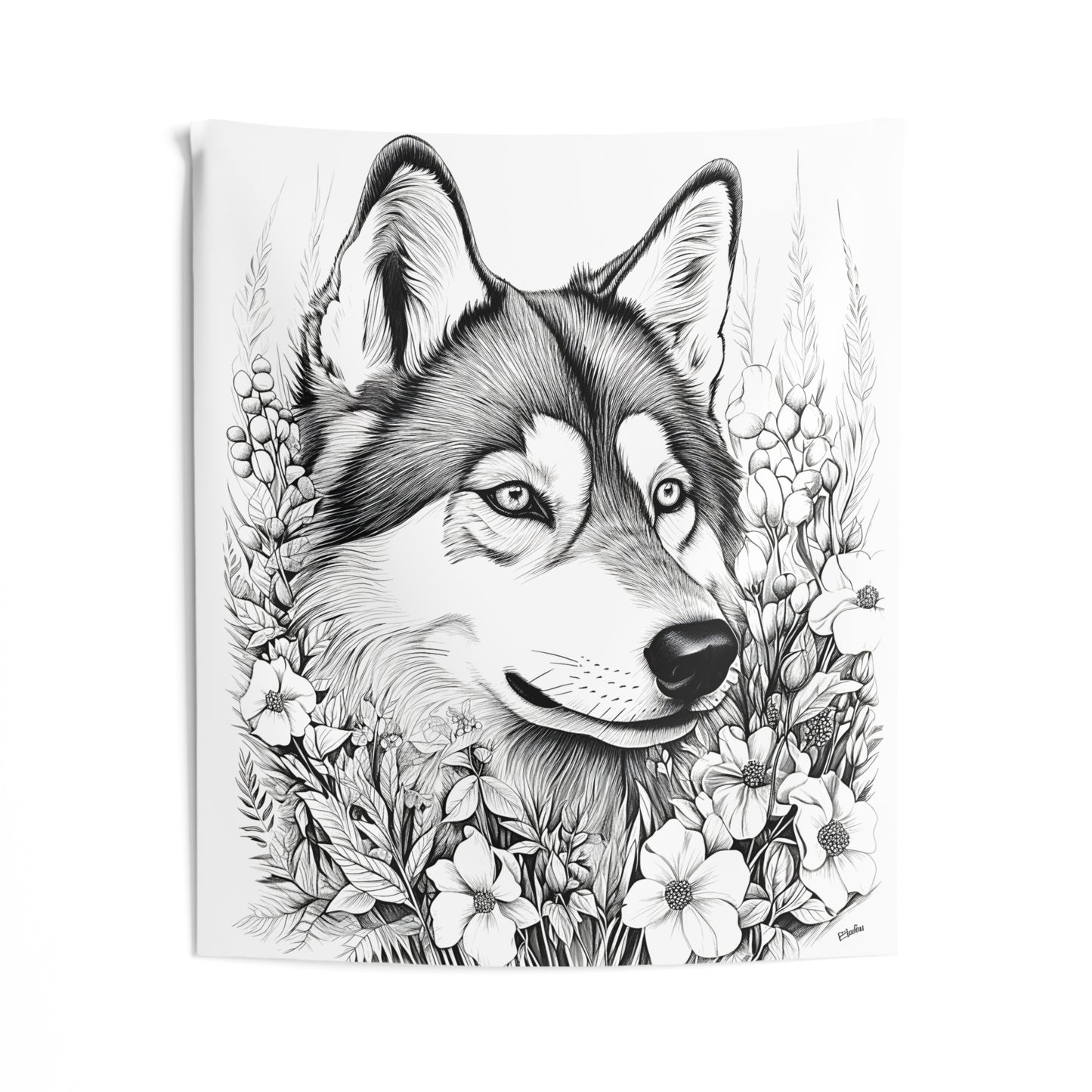 Indoor Wall Tapestries Coloring Kit with 10 Fabric Markers - Wolf amidst Nature