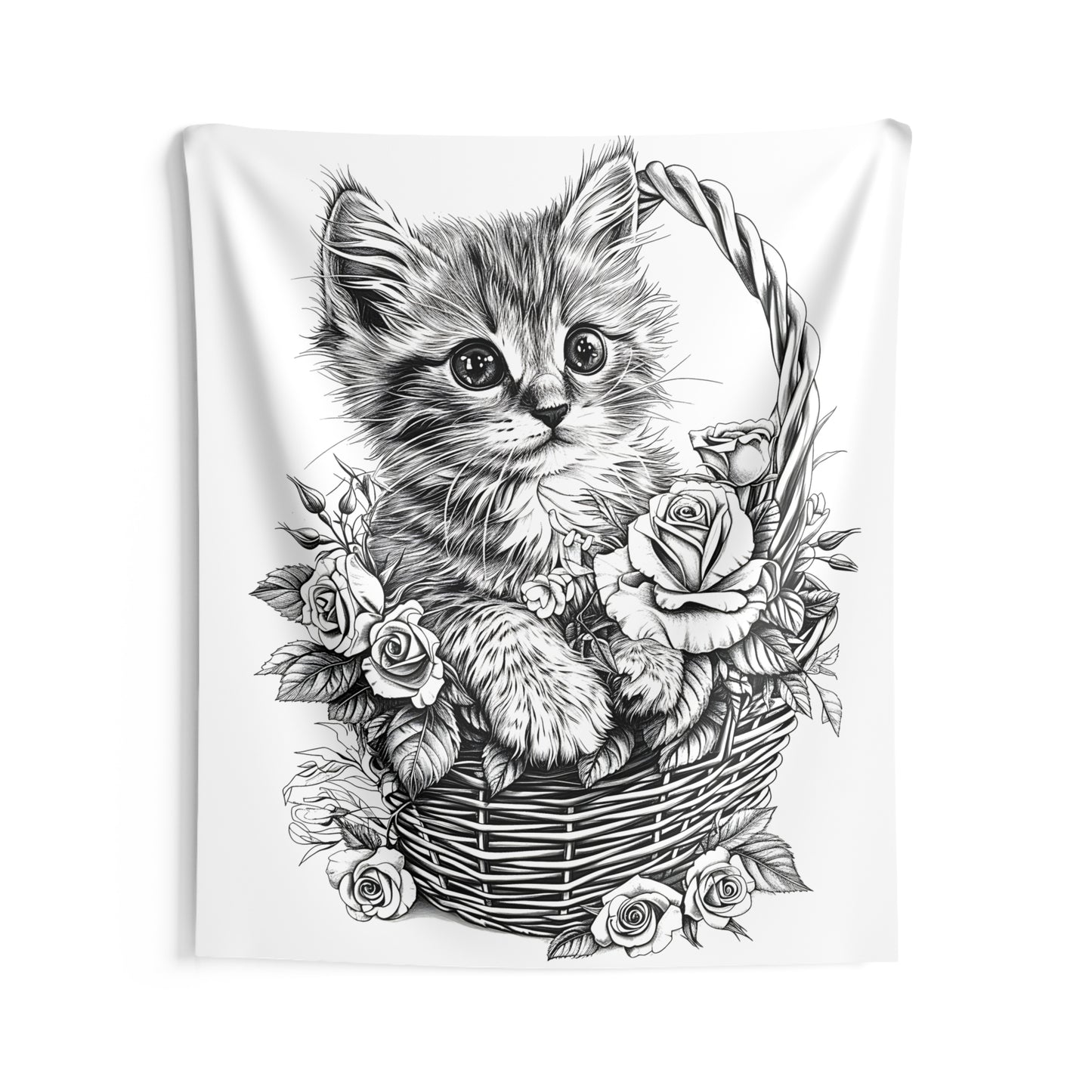 Indoor Wall Tapestries Coloring Kit with 10 Fabric Markers - Kitten in a Basket