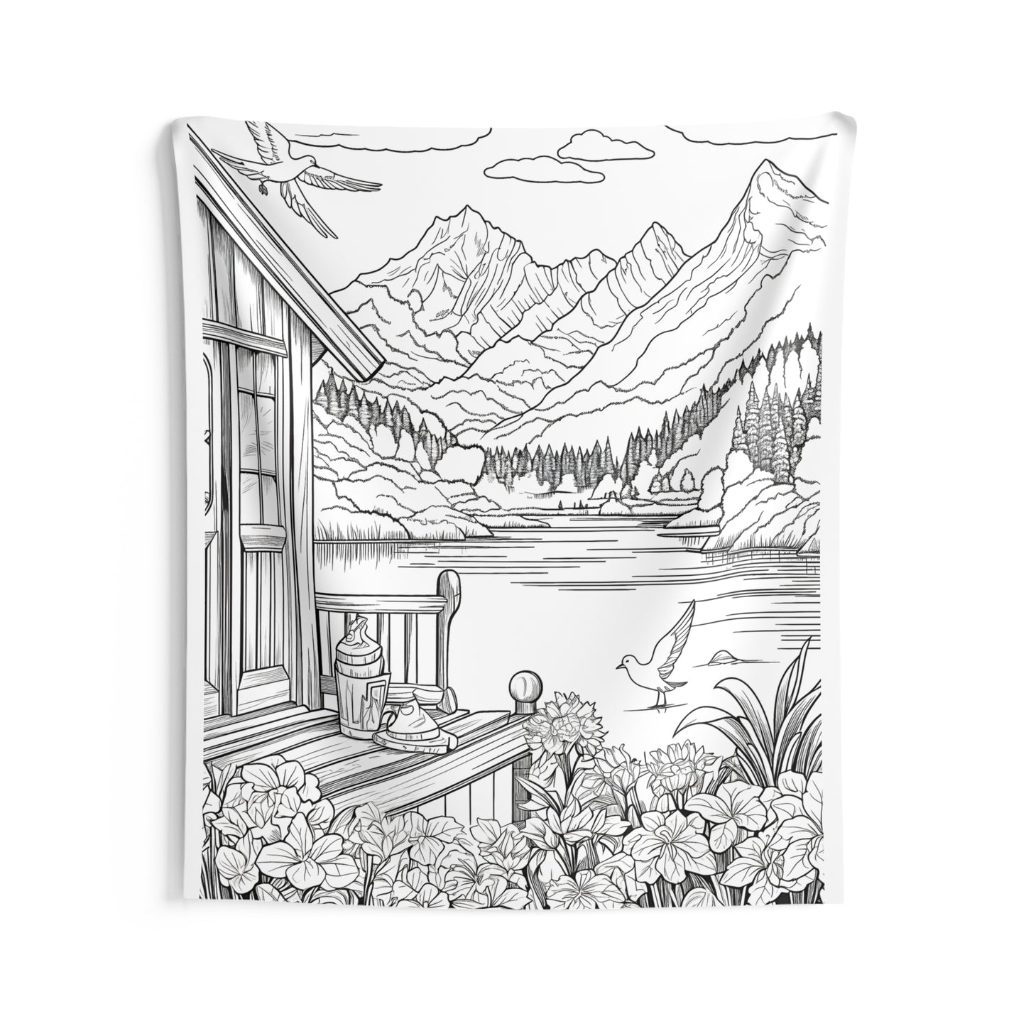 Indoor Wall Tapestries Coloring Kit with 10 Fabric Markers - Mountain Scenery