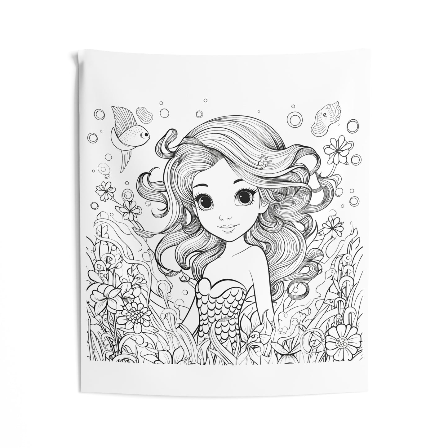 Indoor Wall Tapestries Coloring Kit with 10 Fabric Markers - Mermaid