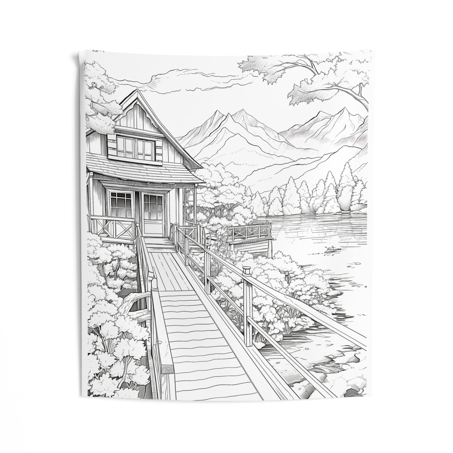 Indoor Wall Tapestries Coloring Kit with 10 Fabric Markers - Cabin by the Lake