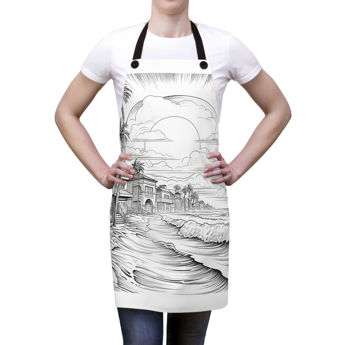 Apron Coloring Kit with 10 Fabric Markers - Sunset at Beachfront Houses