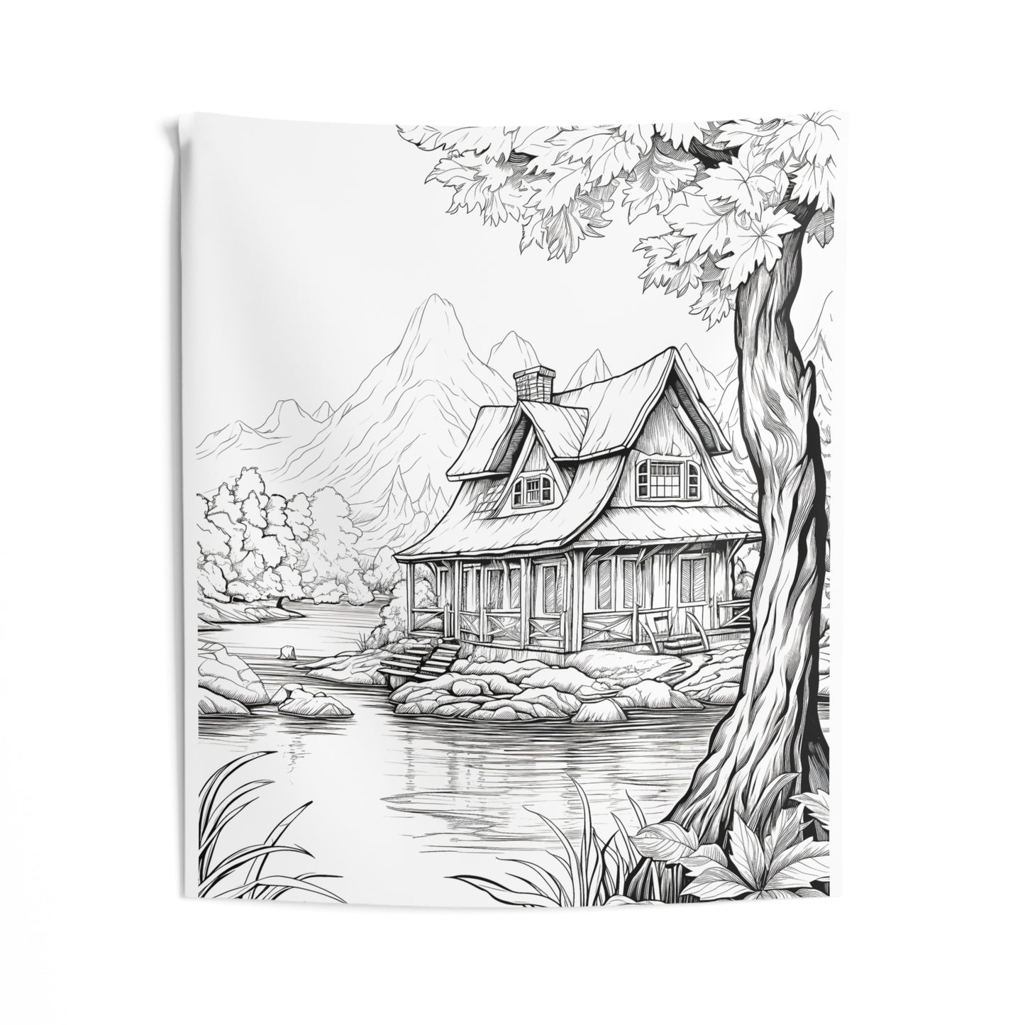 Indoor Wall Tapestries Coloring Kit with 10 Fabric Markers - Cabin by the Lake