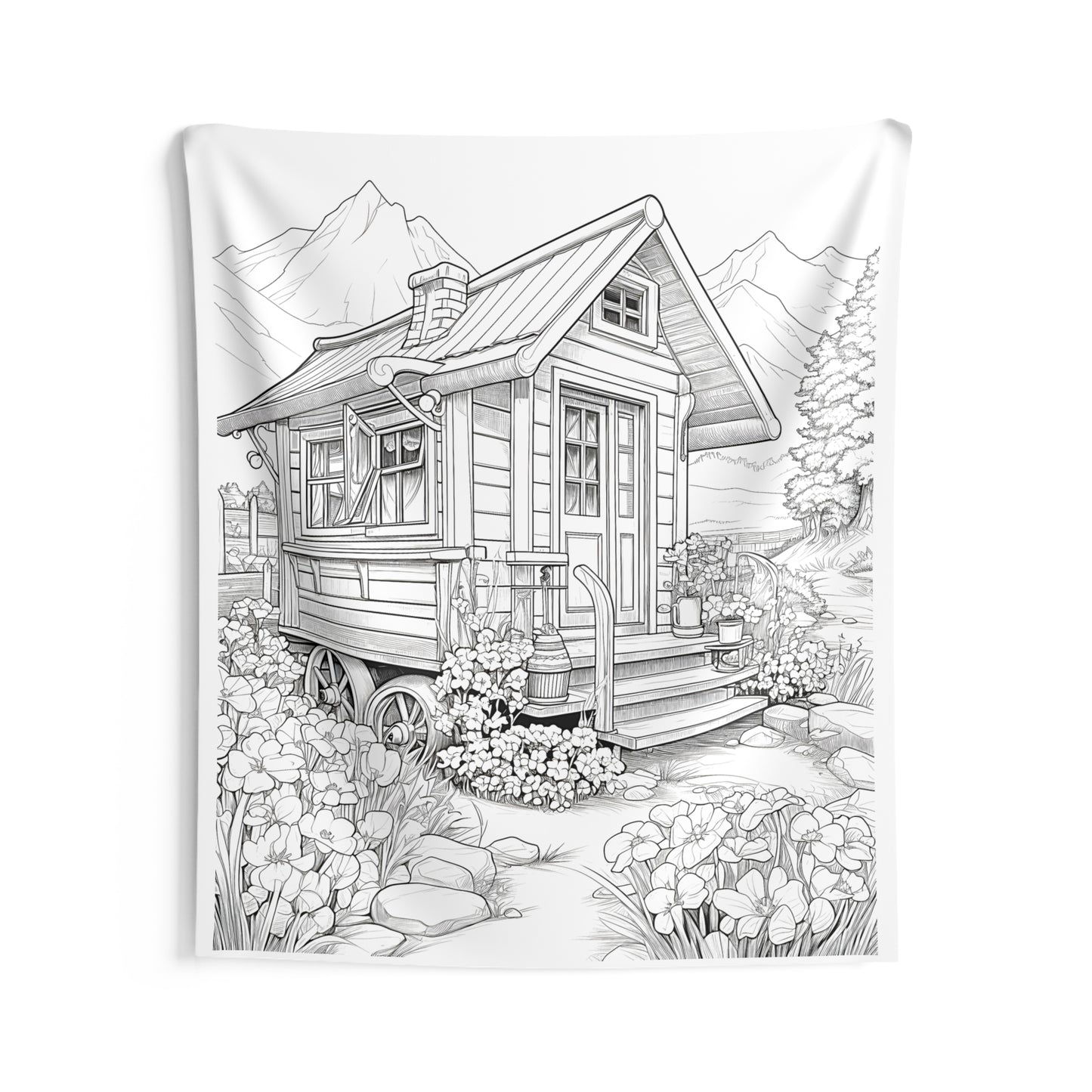 Indoor Wall Tapestries Coloring Kit with 10 Fabric Markers - Cottage in Nature