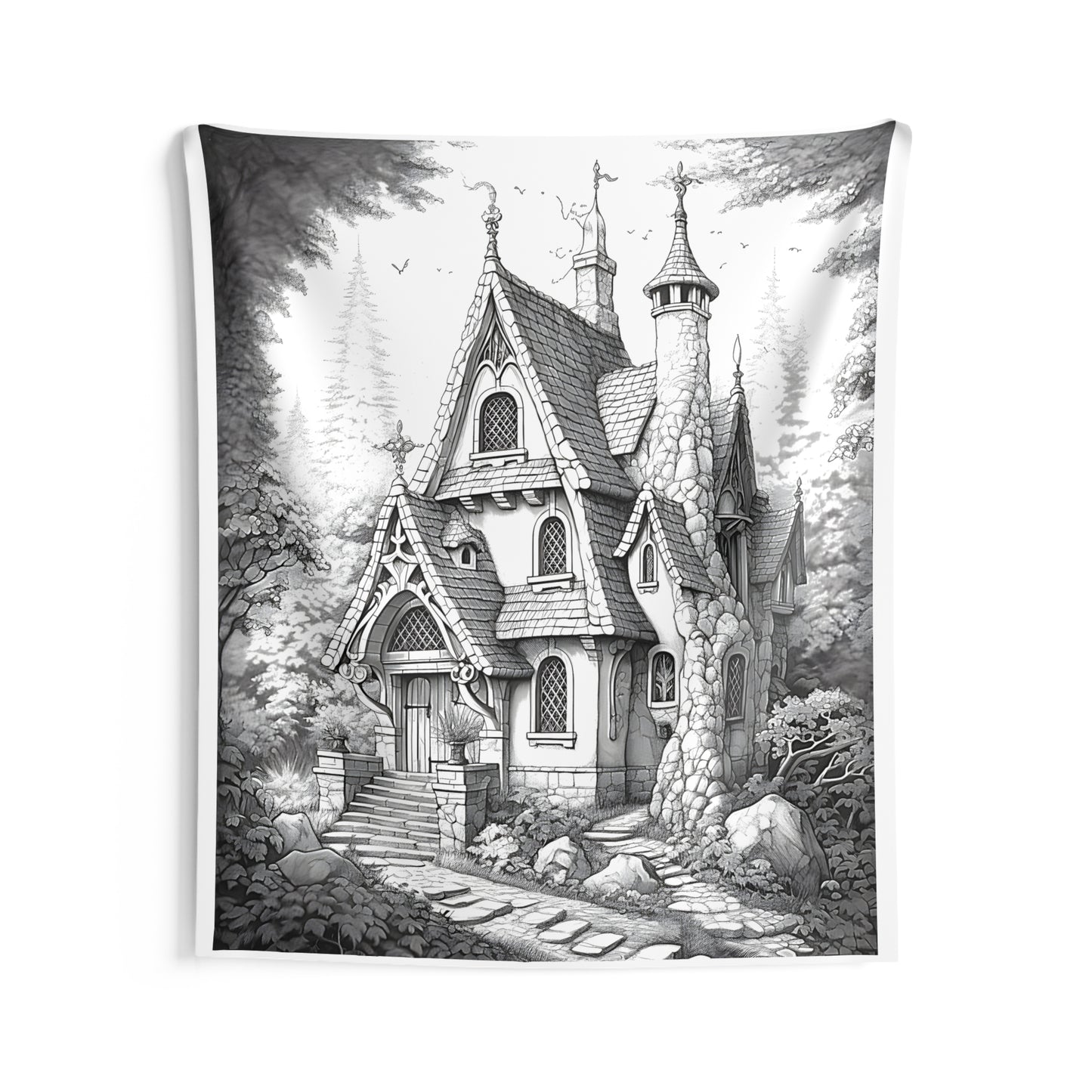 Indoor Wall Tapestries Coloring Kit with 10 Fabric Markers - Fairy Tale House