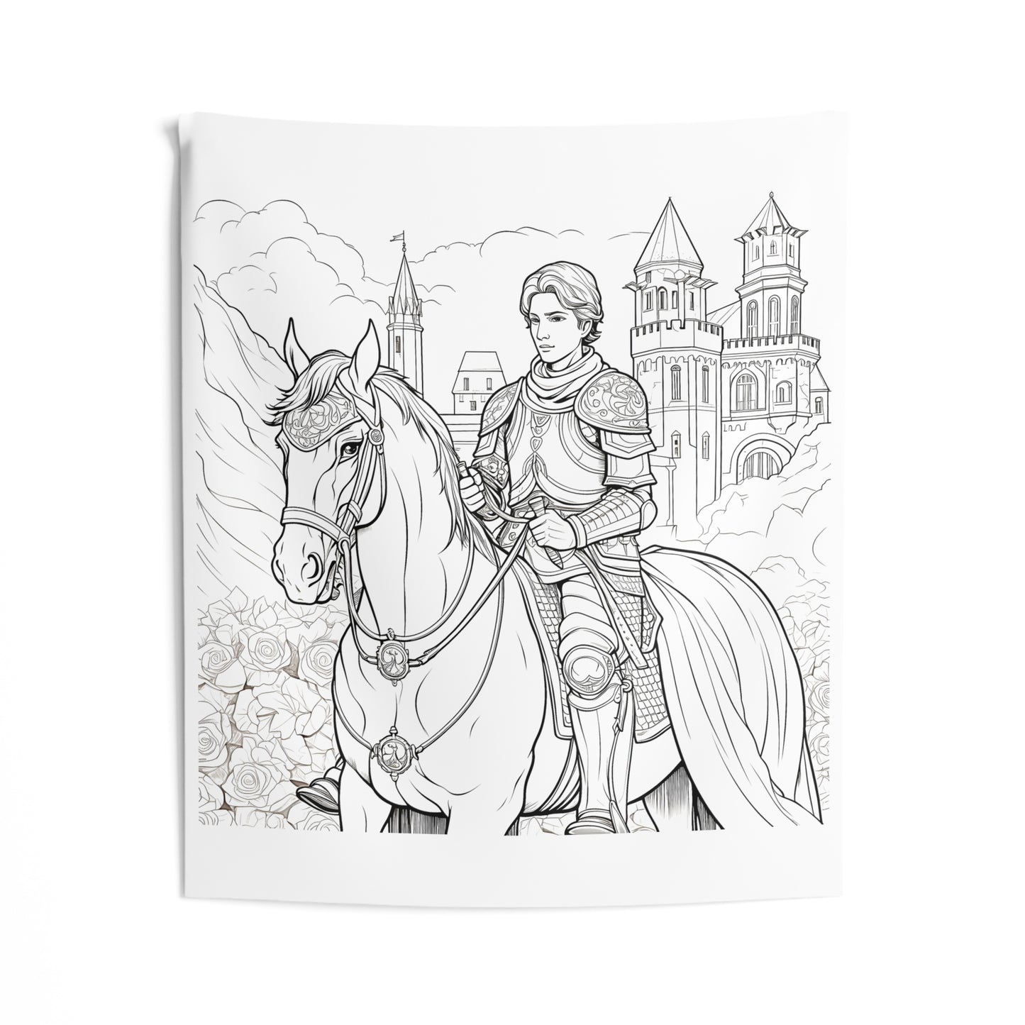 Indoor Wall Tapestries Coloring Kit with 10 Fabric Markers - Medieval Knight on Horseback