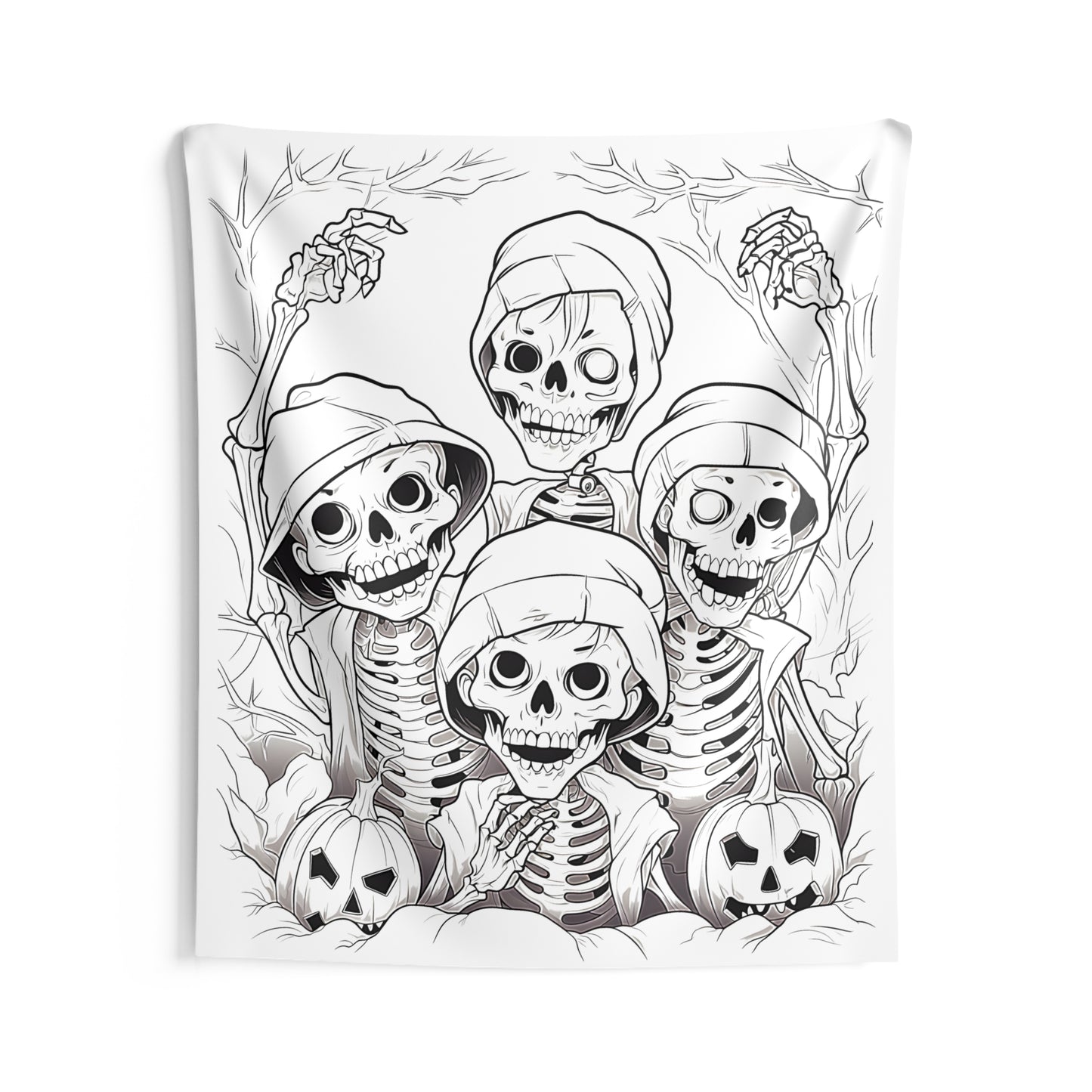 Indoor Wall Tapestries Coloring Kit with 10 Fabric Markers - Hooded Skeletons with Jack-o'-lanterns