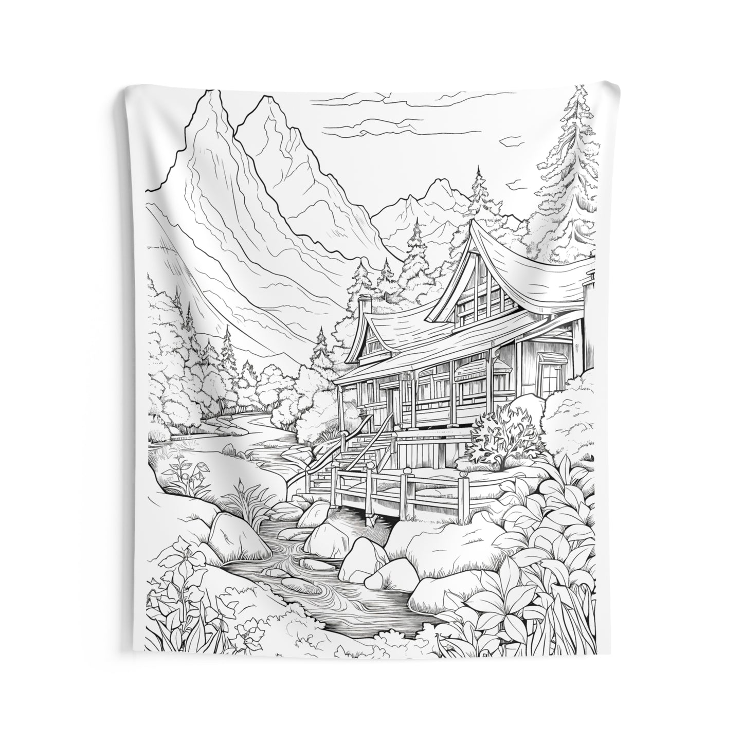 Indoor Wall Tapestries Coloring Kit with 10 Fabric Markers - Mountain Scenery