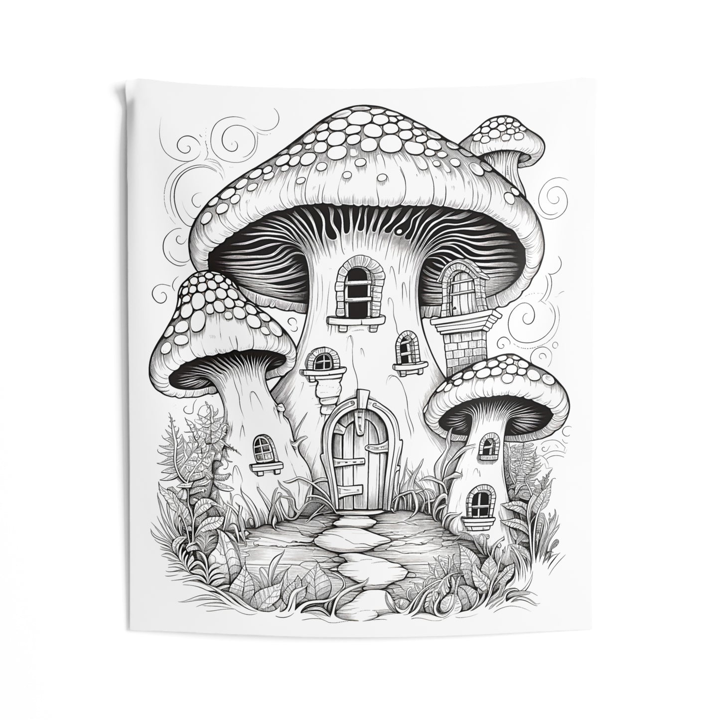 Indoor Wall Tapestries Coloring Kit with 10 Fabric Markers - Mushroom House