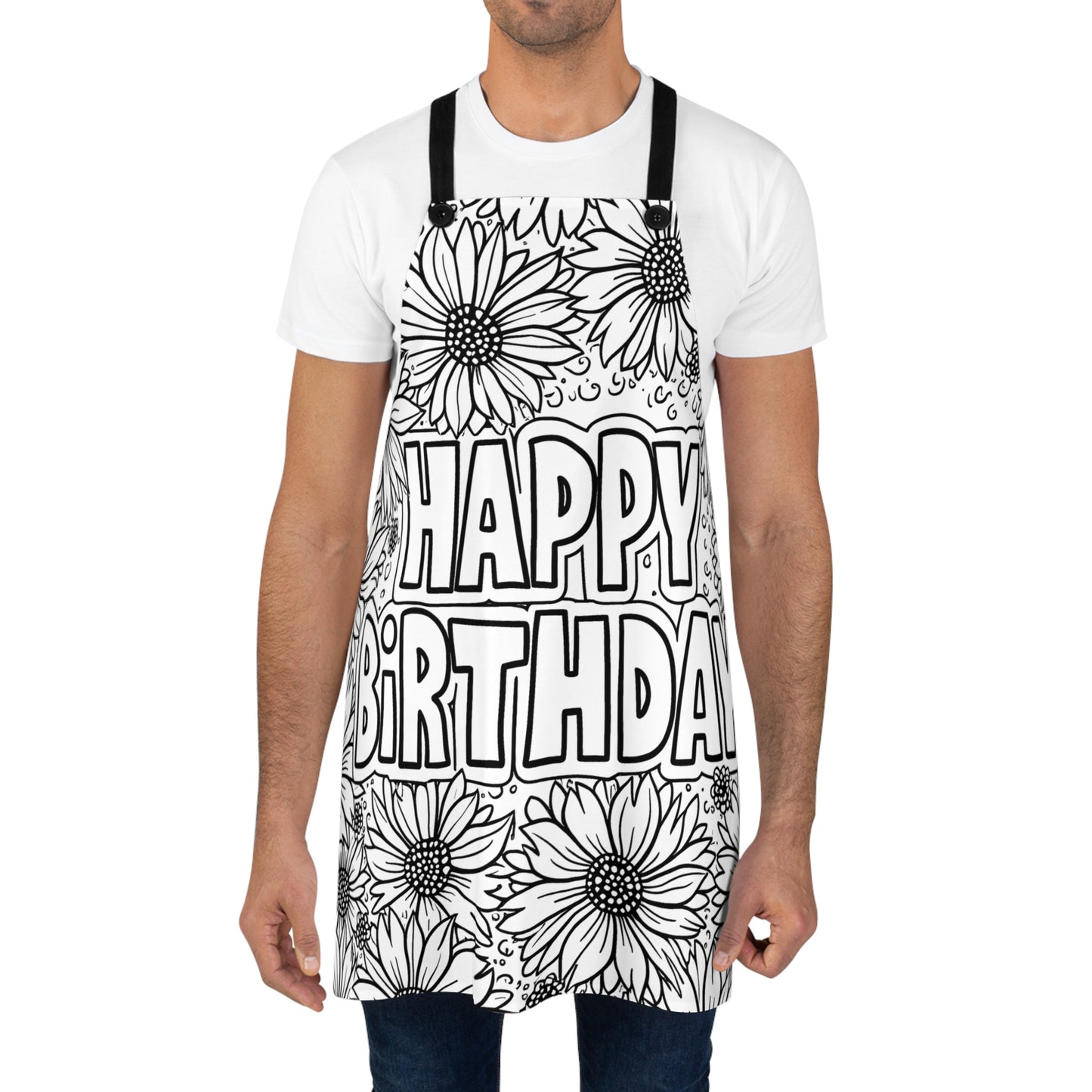 Apron Coloring Kit with 10 Fabric Markers - Birthday Greeting with Flowers