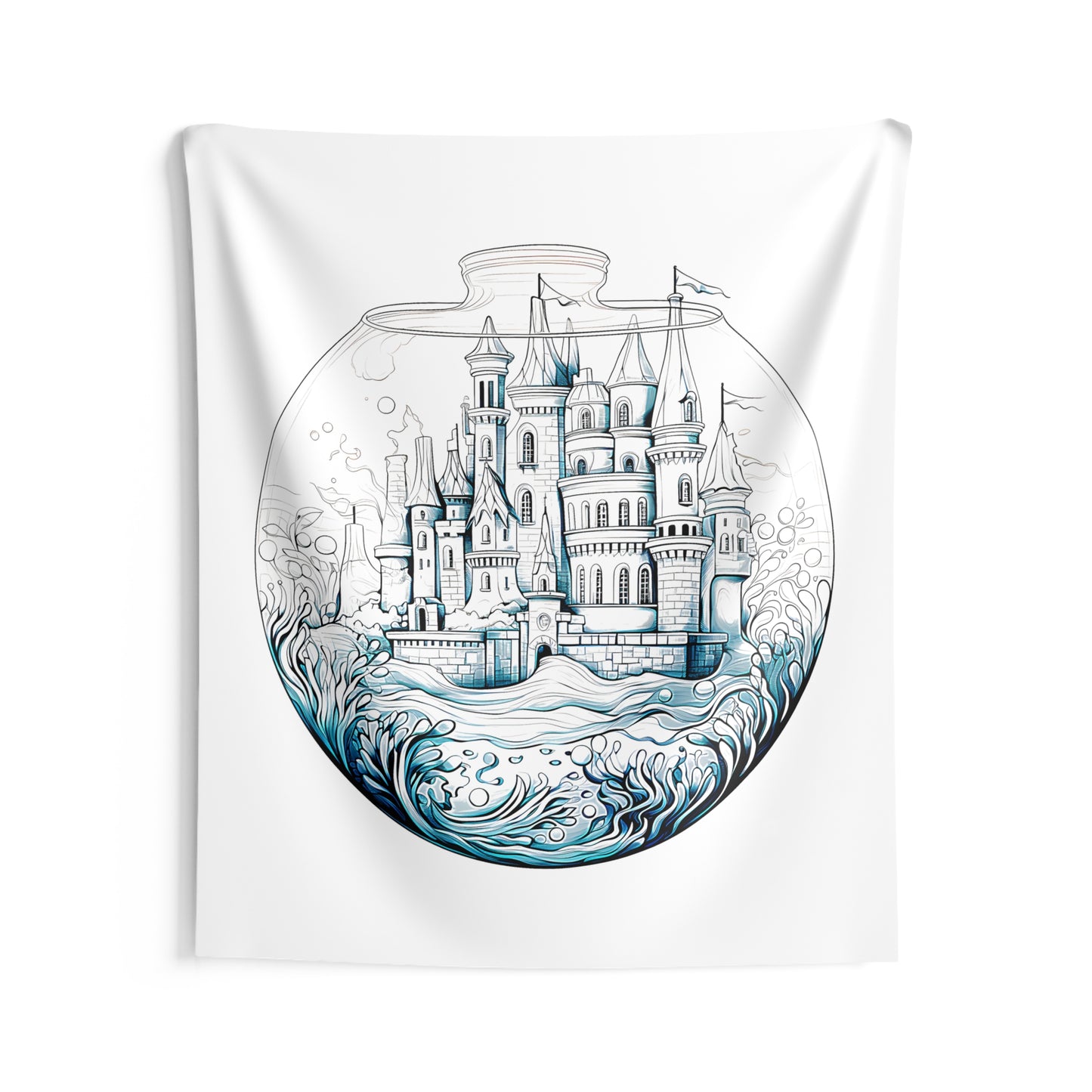 Indoor Wall Tapestries Coloring Kit with 10 Fabric Markers - Underwater Castle