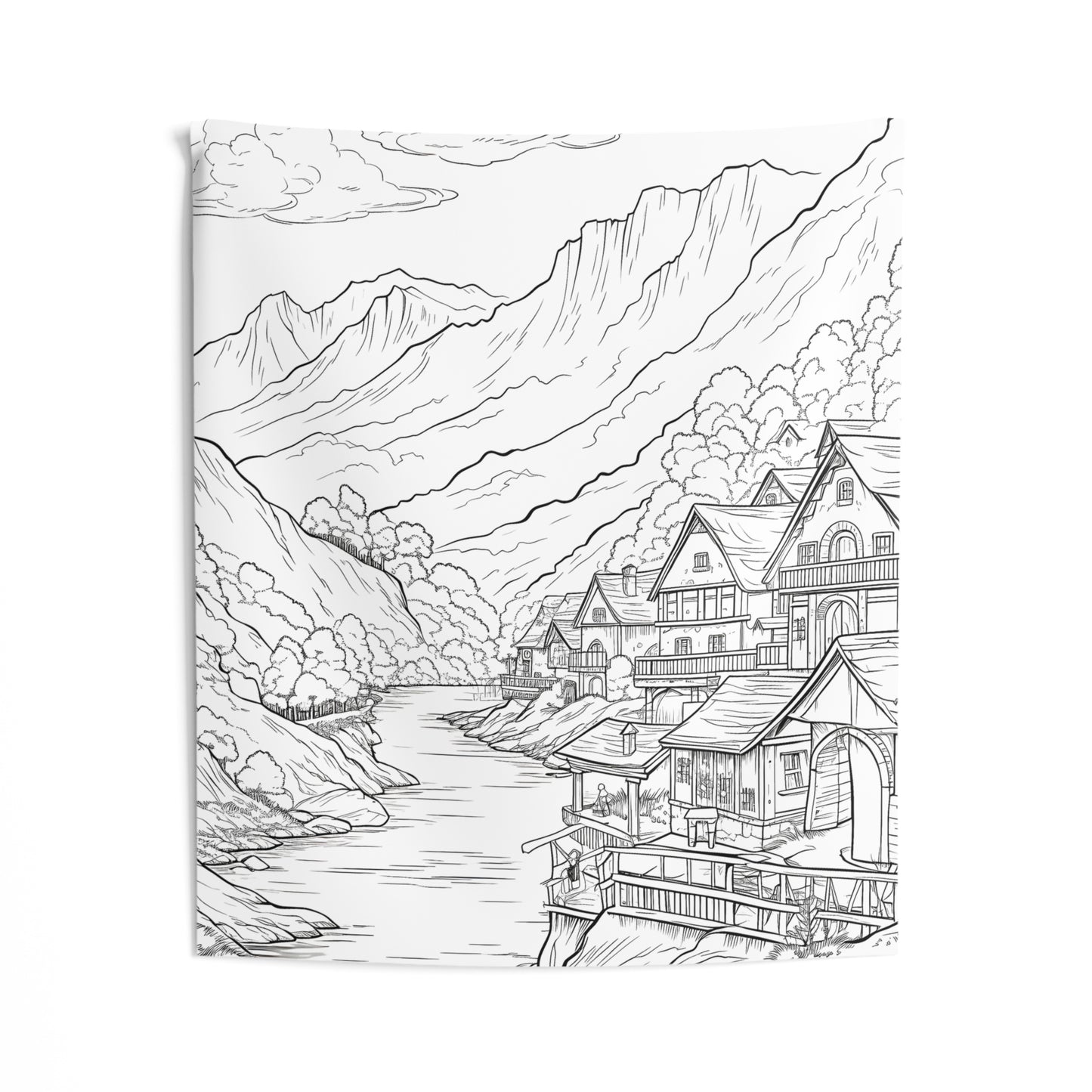 Indoor Wall Tapestries Coloring Kit with 10 Fabric Markers - Mountain Village