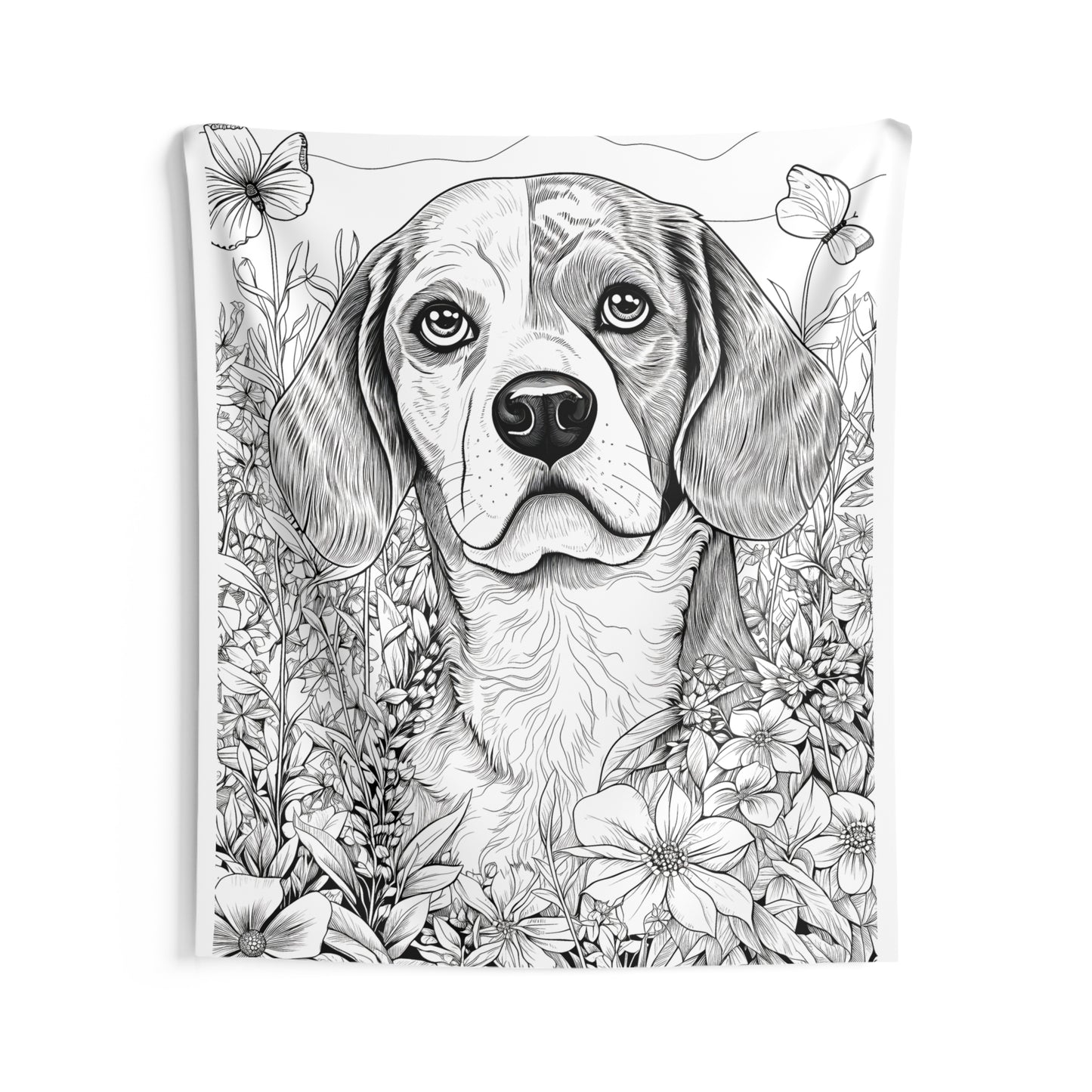 Indoor Wall Tapestries Coloring Kit with 10 Fabric Markers - Beagle in Flowers