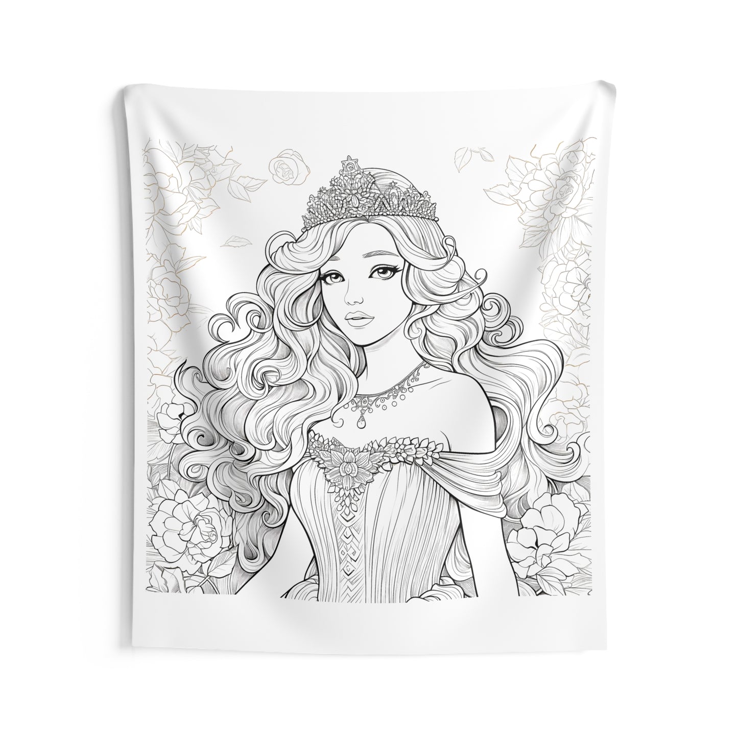 Indoor Wall Tapestries Coloring Kit with 10 Fabric Markers - Princess with Flowers