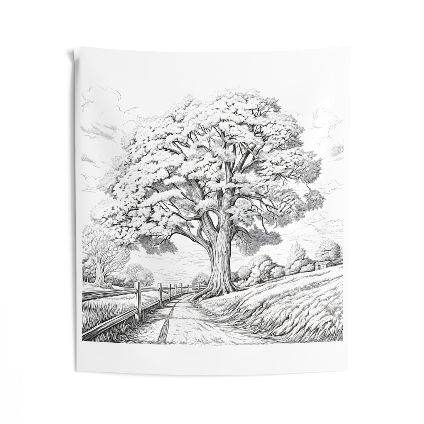 Indoor Wall Tapestries Coloring Kit with 10 Fabric Markers - Tree and Countryside Landscape