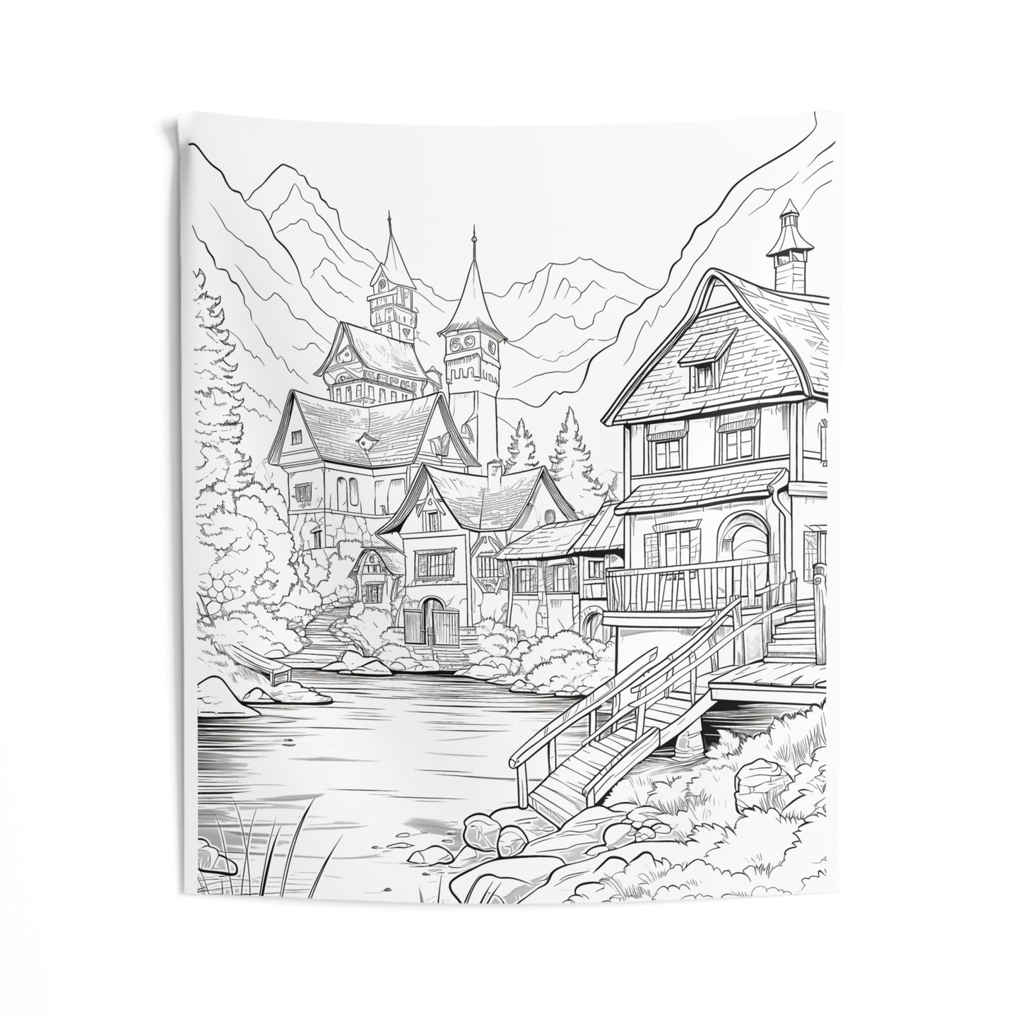 Indoor Wall Tapestries Coloring Kit with 10 Fabric Markers - Mountain Village