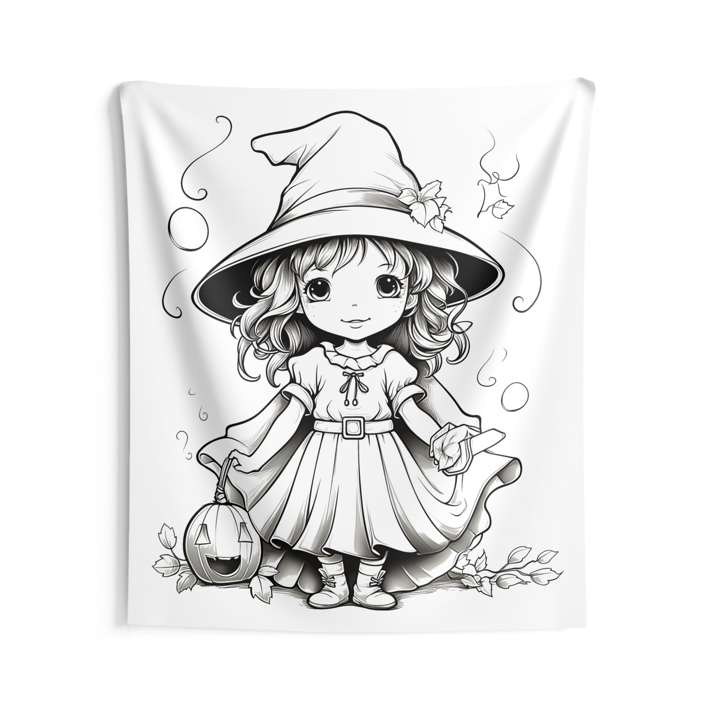 Indoor Wall Tapestries Coloring Kit with 10 Fabric Markers - Girl in Witch Costume