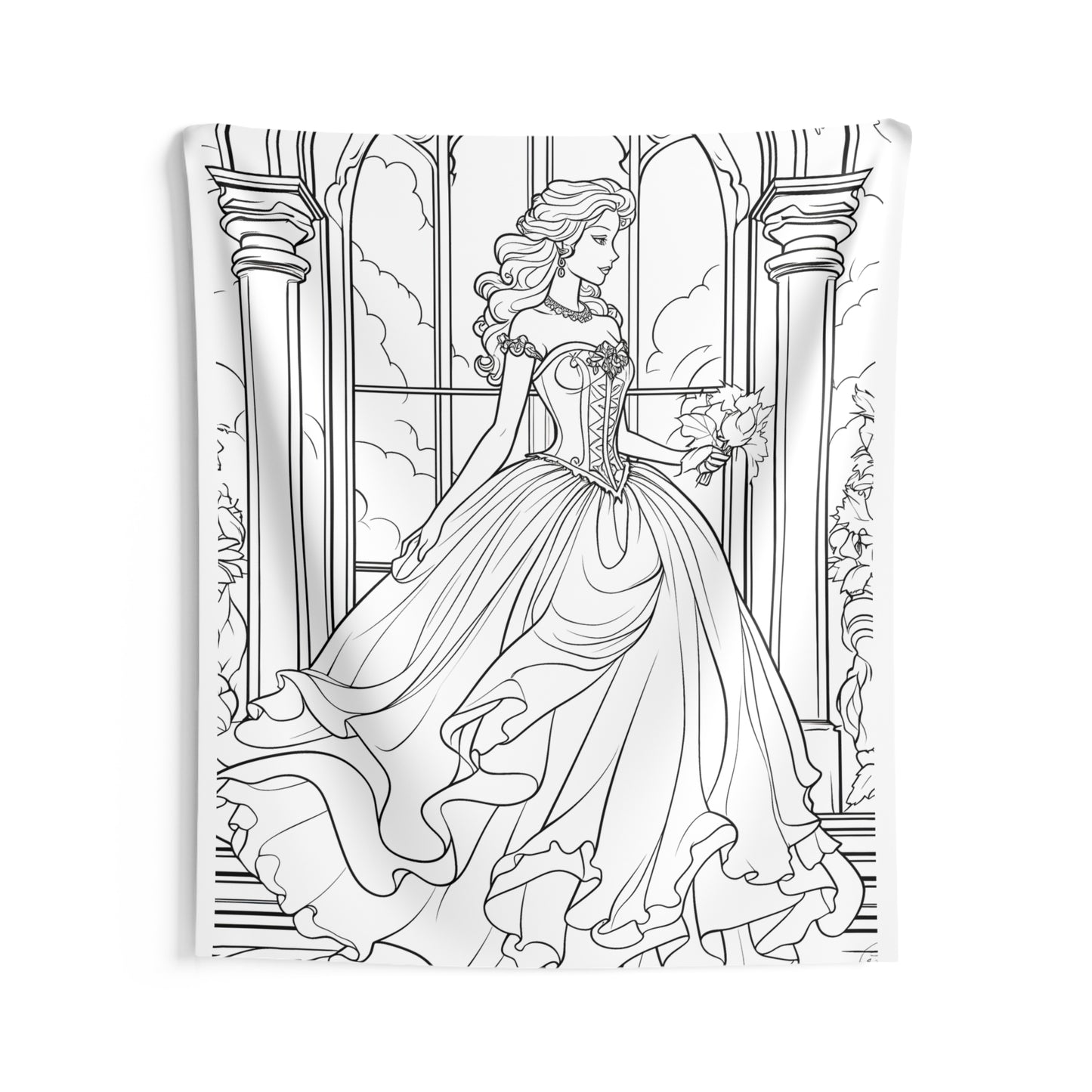 Indoor Wall Tapestries Coloring Kit with 10 Fabric Markers - Princess in a Castle