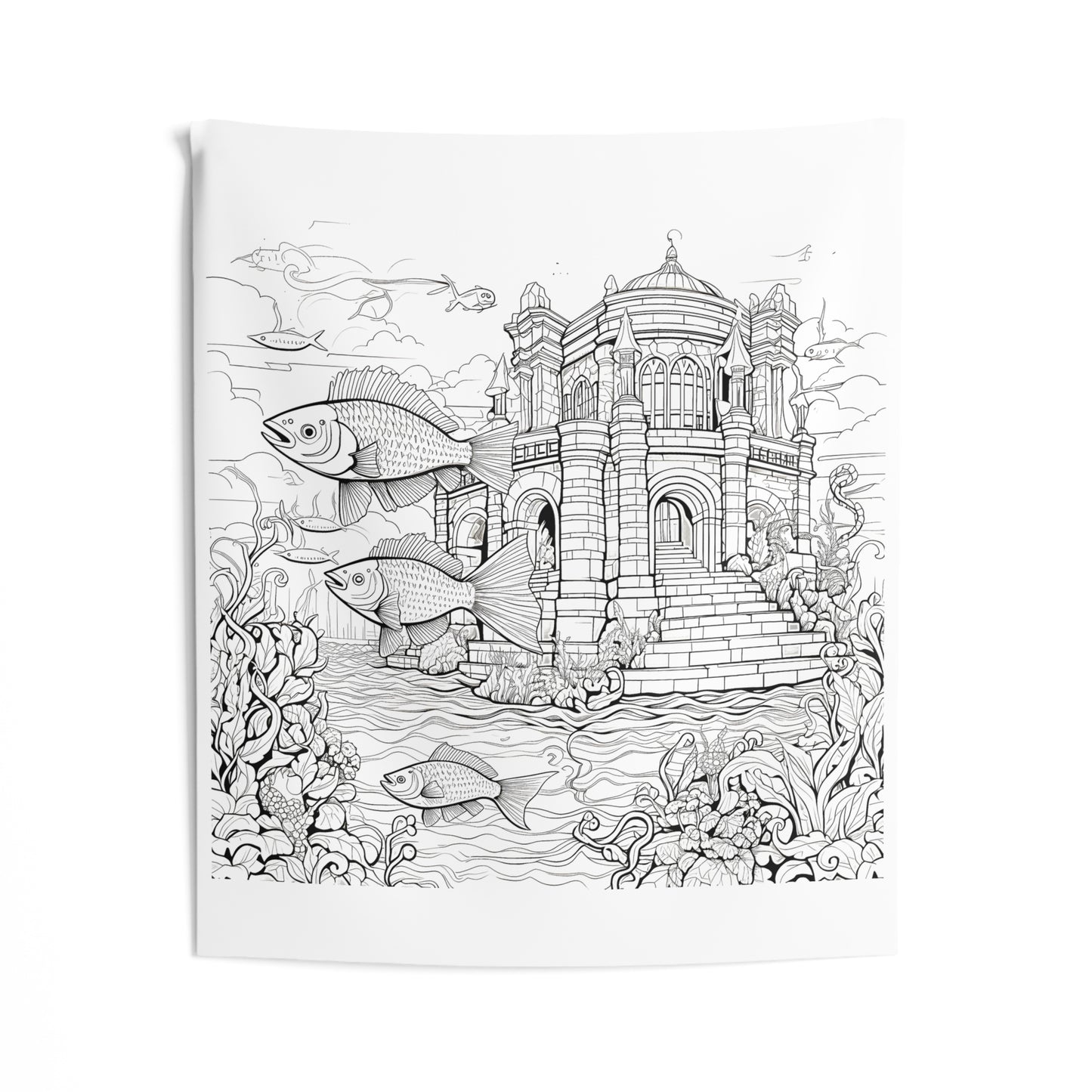 Indoor Wall Tapestries Coloring Kit with 10 Fabric Markers - Underwater Castle