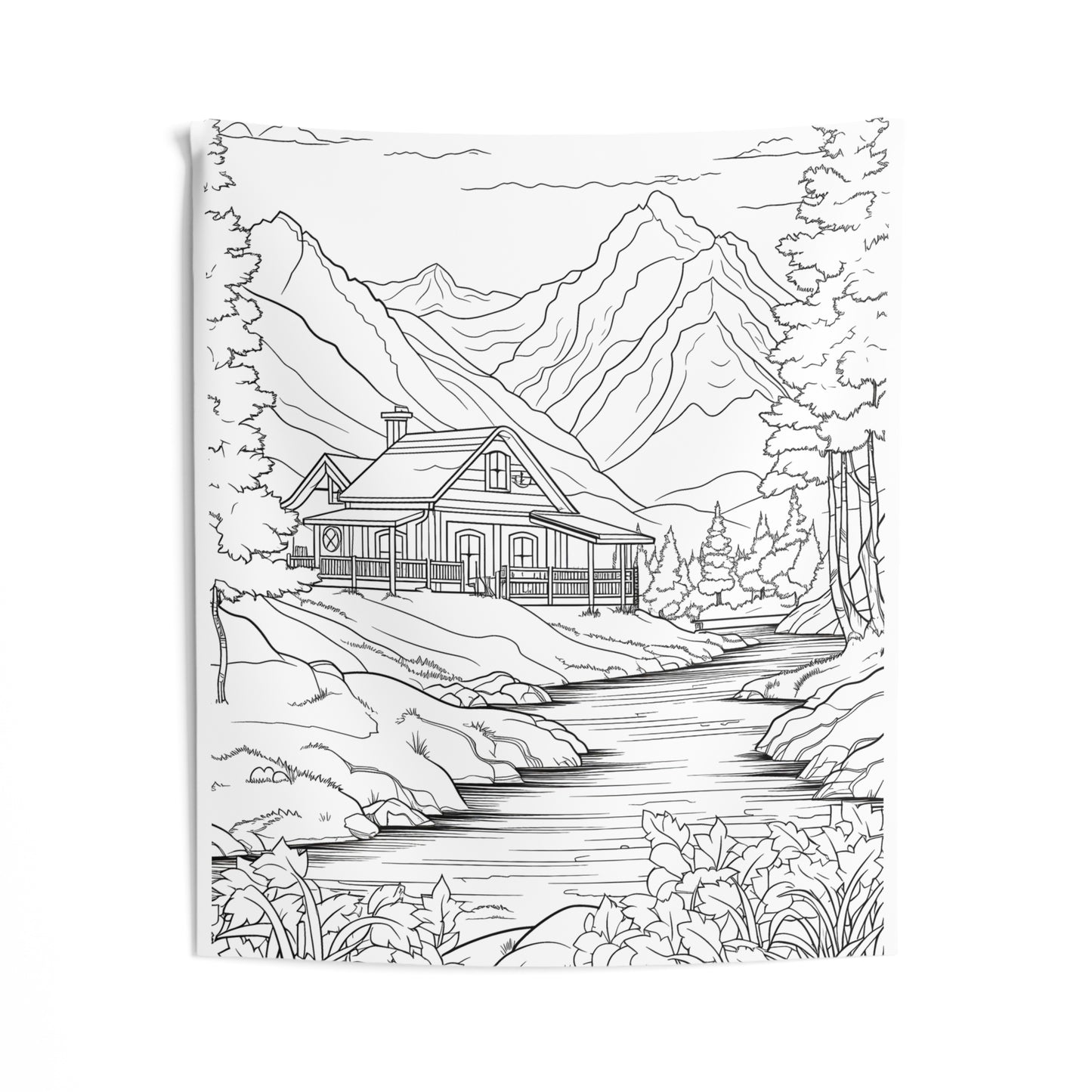 Indoor Wall Tapestries Coloring Kit with 10 Fabric Markers - Mountain Cabin