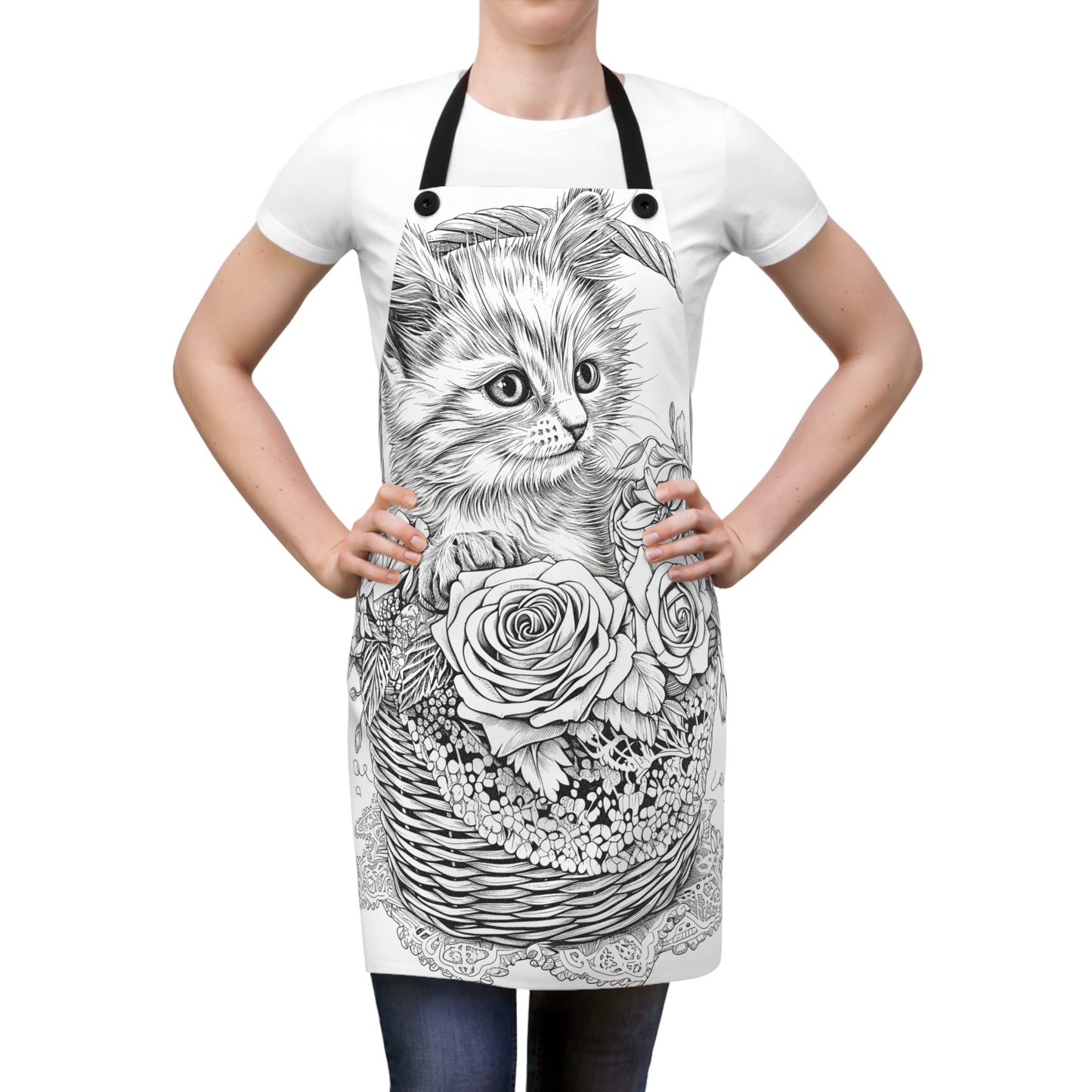 Apron Coloring Kit with 10 Fabric Markers - Kitten in a Basket