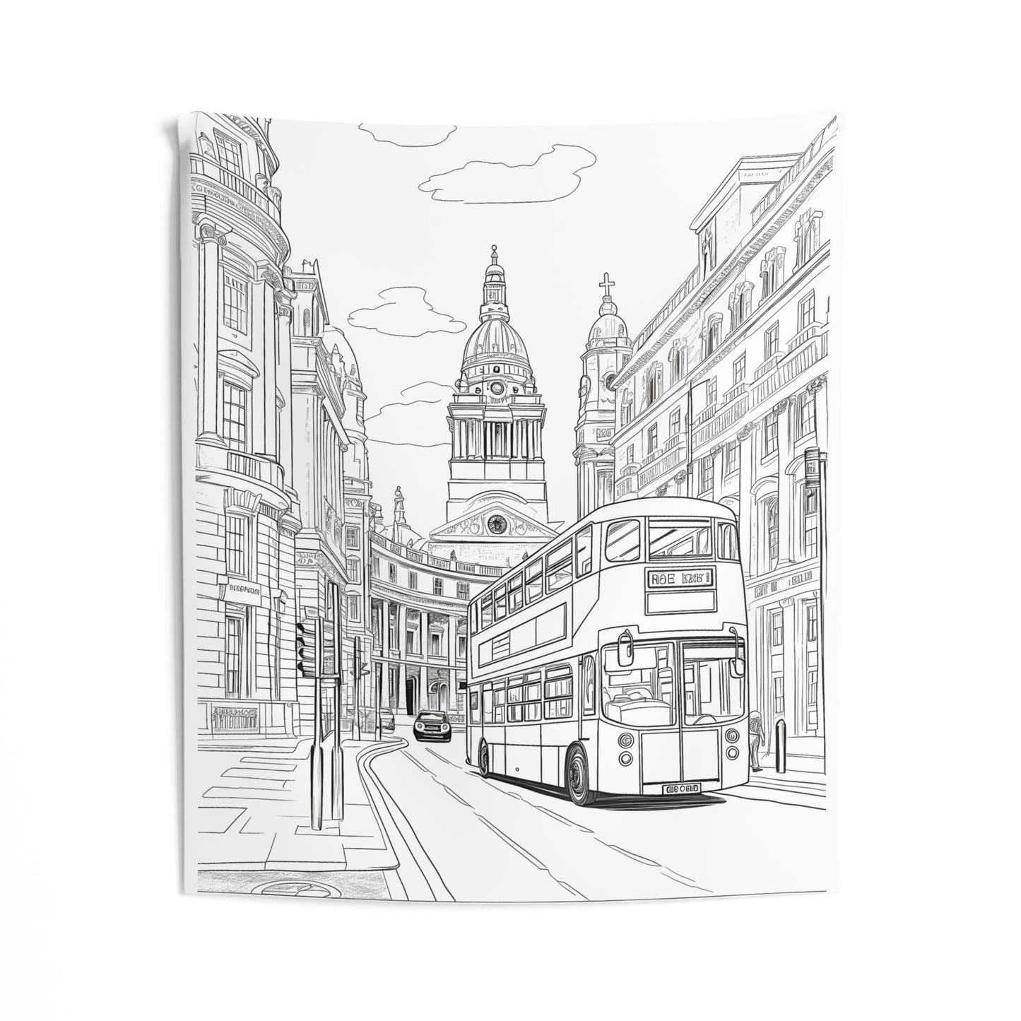Indoor Wall Tapestries Coloring Kit with 10 Fabric Markers - Urban Street with Double-Decker Bus
