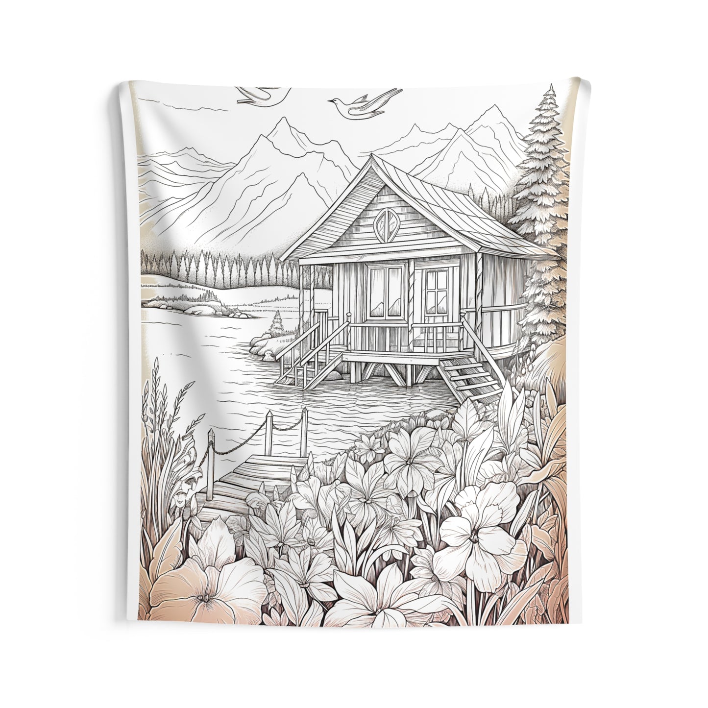 Indoor Wall Tapestries Coloring Kit with 10 Fabric Markers - Mountain Cabin