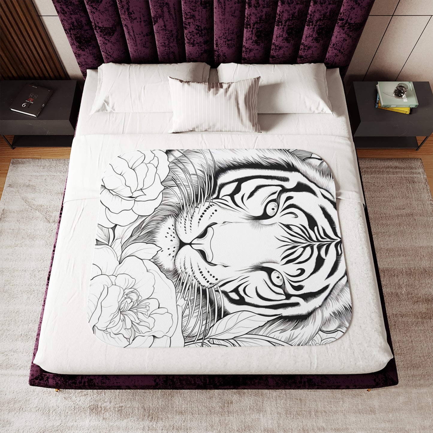 Blanket Coloring Kit with 10 Fabric Markers - Tiger in Floral Environment