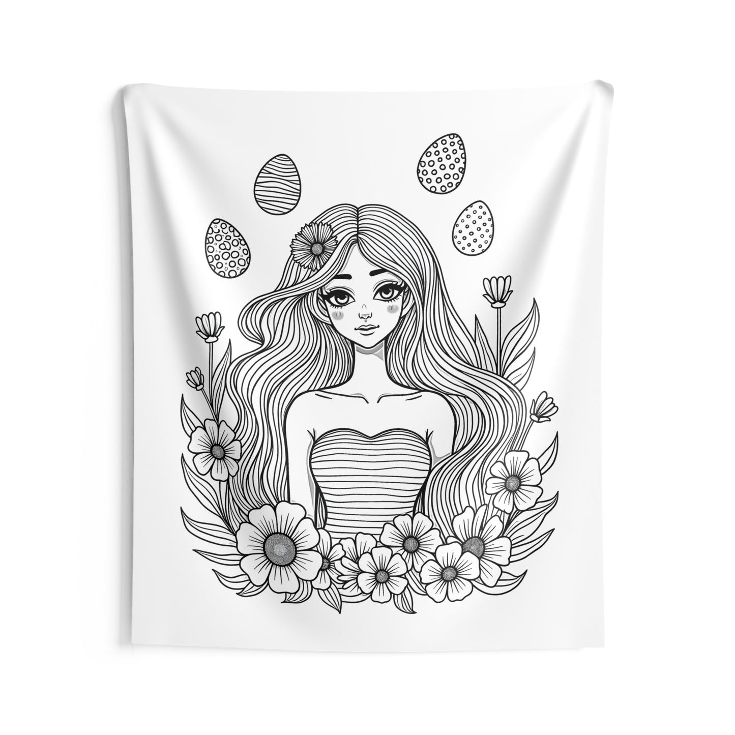 Indoor Wall Tapestries Coloring Kit with 10 Fabric Markers - Flower Girl