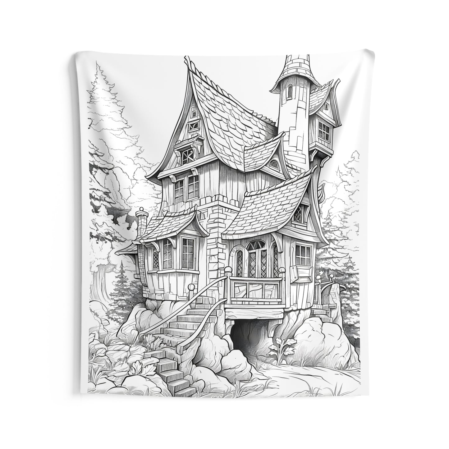 Indoor Wall Tapestries Coloring Kit with 10 Fabric Markers - Fantasy Cottage