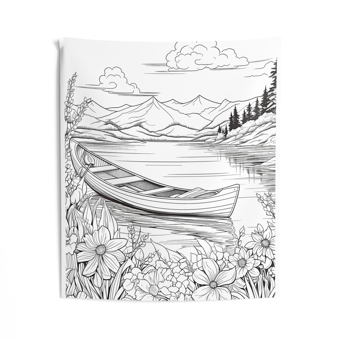 Indoor Wall Tapestries Coloring Kit with 10 Fabric Markers - Mountain Lake with Canoe