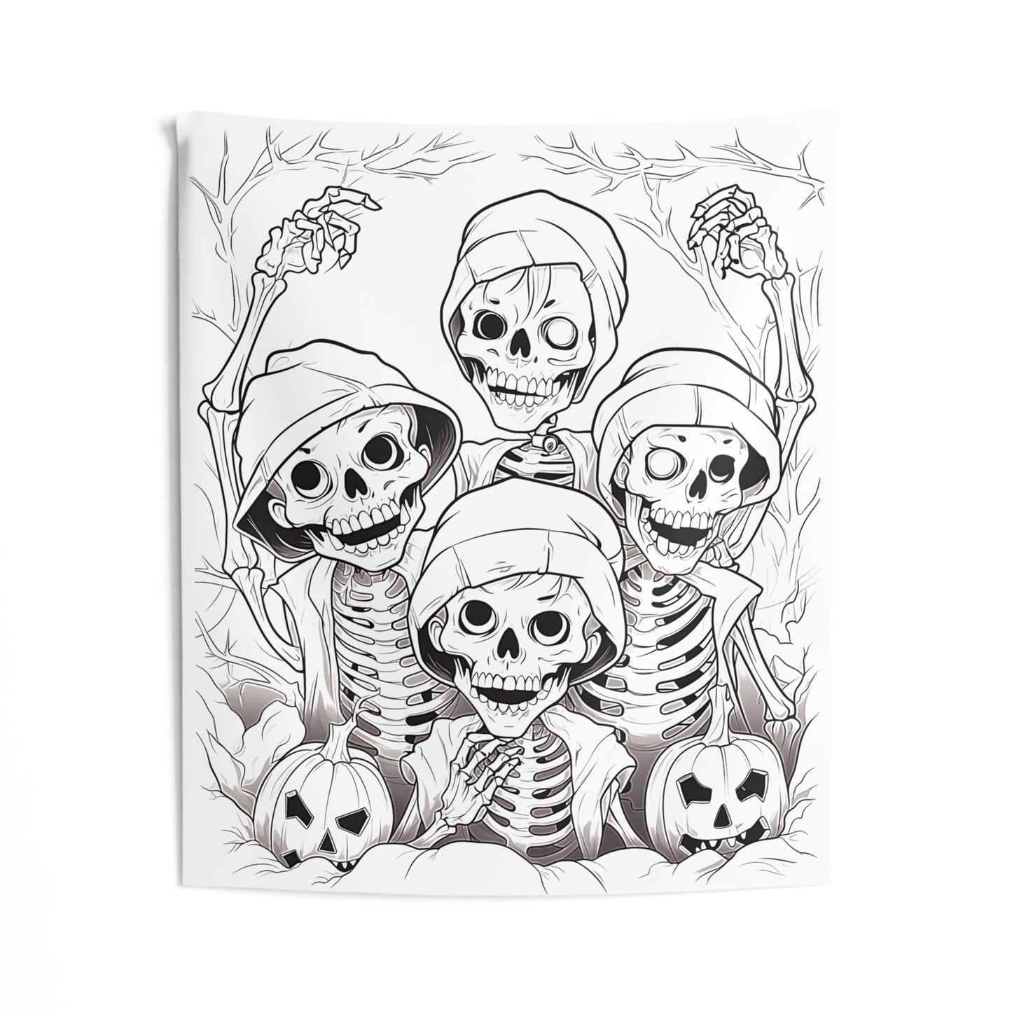 Indoor Wall Tapestries Coloring Kit with 10 Fabric Markers - Hooded Skeletons with Jack-o'-lanterns