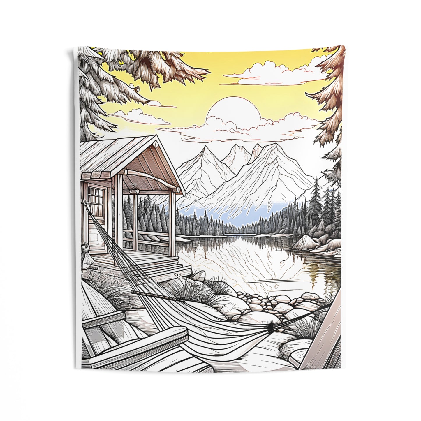 Indoor Wall Tapestries Coloring Kit with 10 Fabric Markers - Mountain Cabin