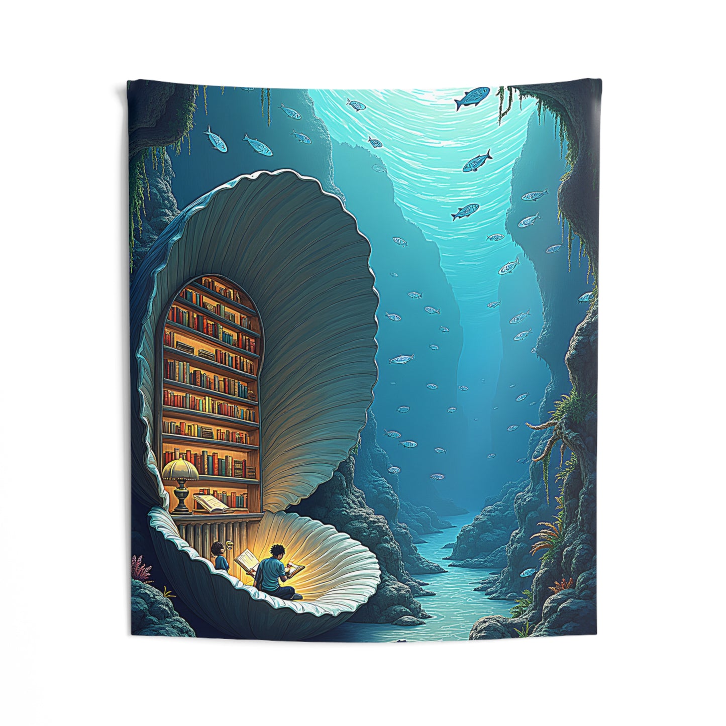 Indoor Wall Tapestries Colorful Graphic Design - Underwater Library