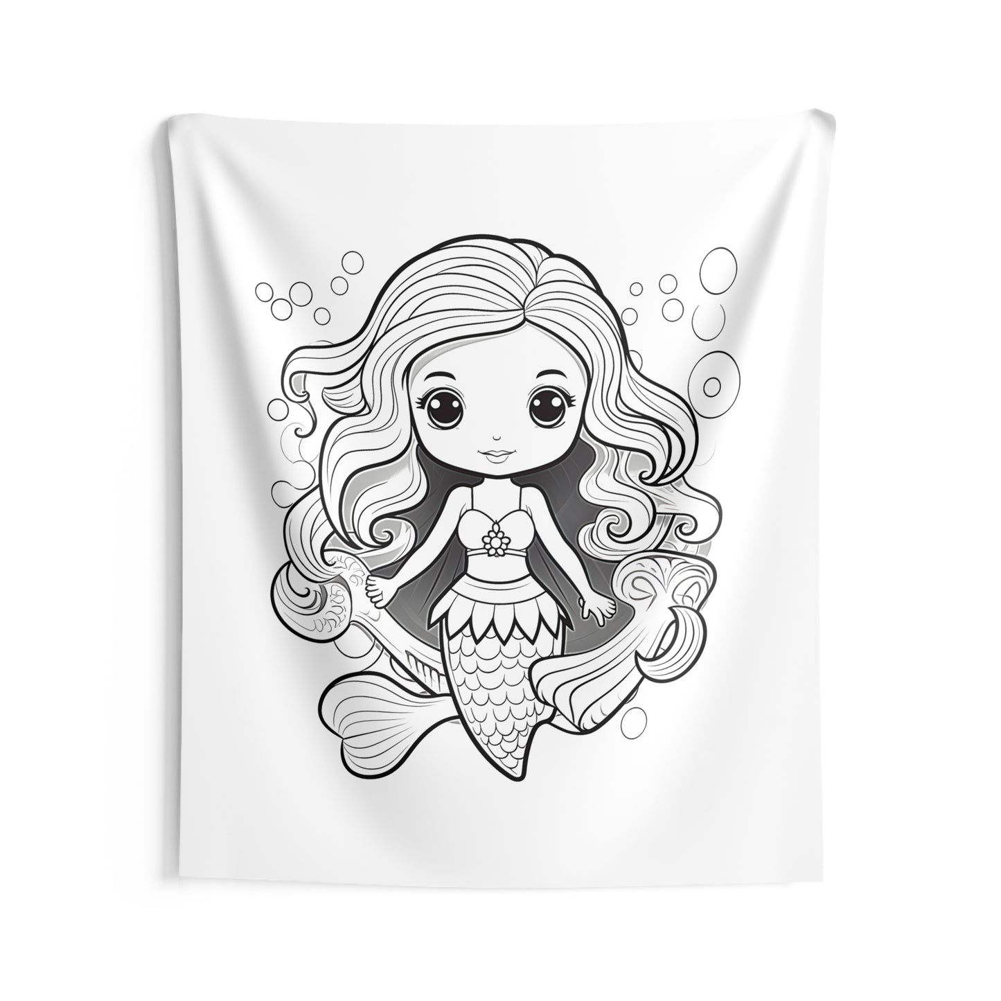 Indoor Wall Tapestries Coloring Kit with 10 Fabric Markers - Cute Mermaid