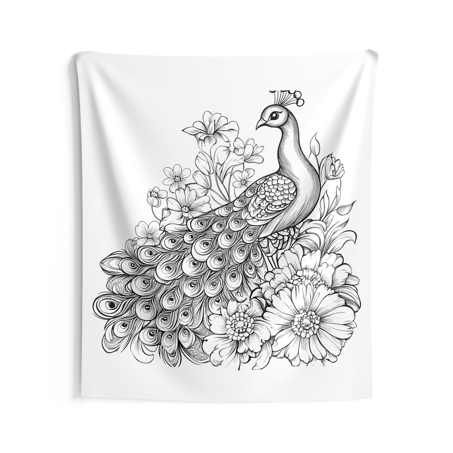 Indoor Wall Tapestries Coloring Kit with 10 Fabric Markers - Peacock with Flowers