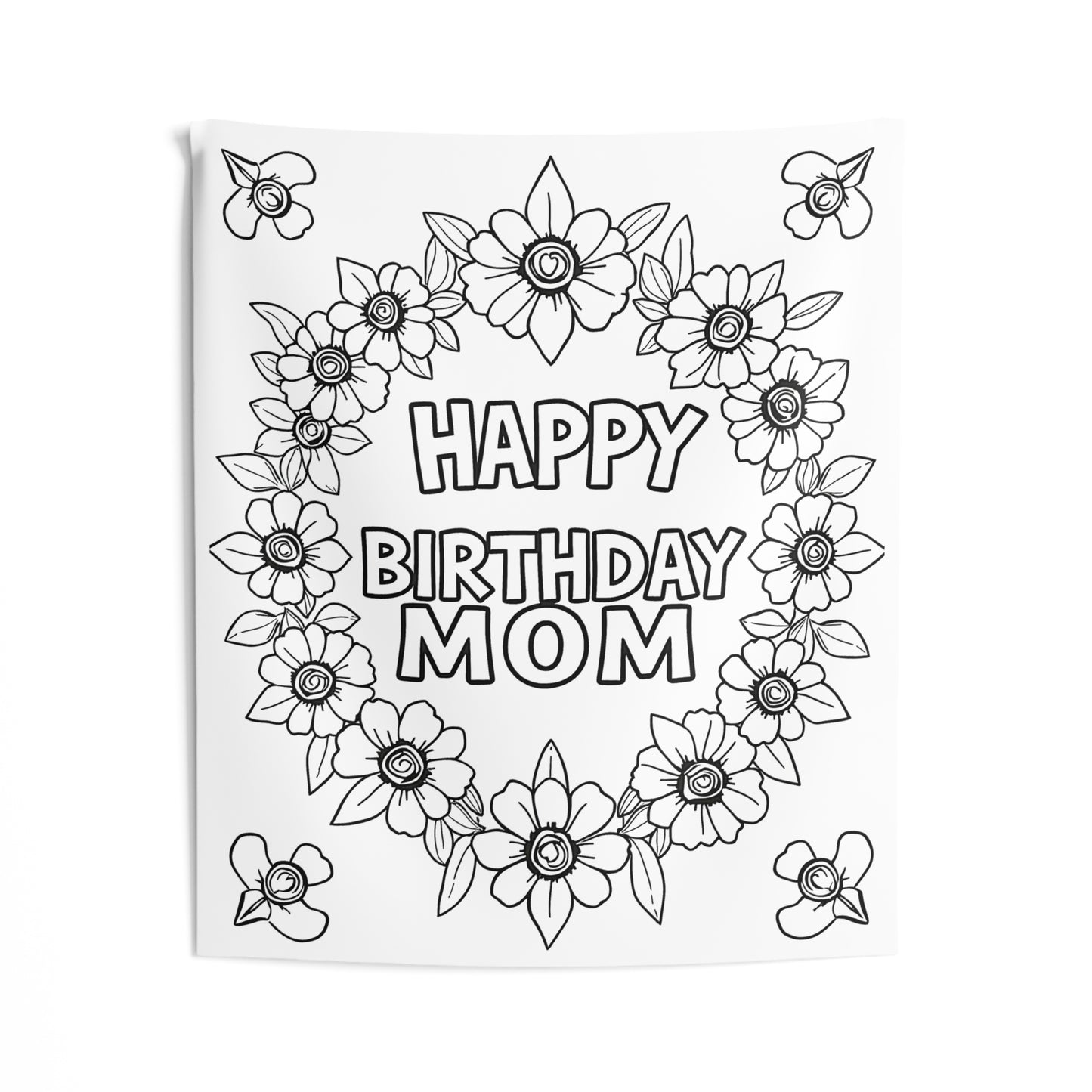 Indoor Wall Tapestries Coloring Kit with 10 Fabric Markers - Birthday Flowers