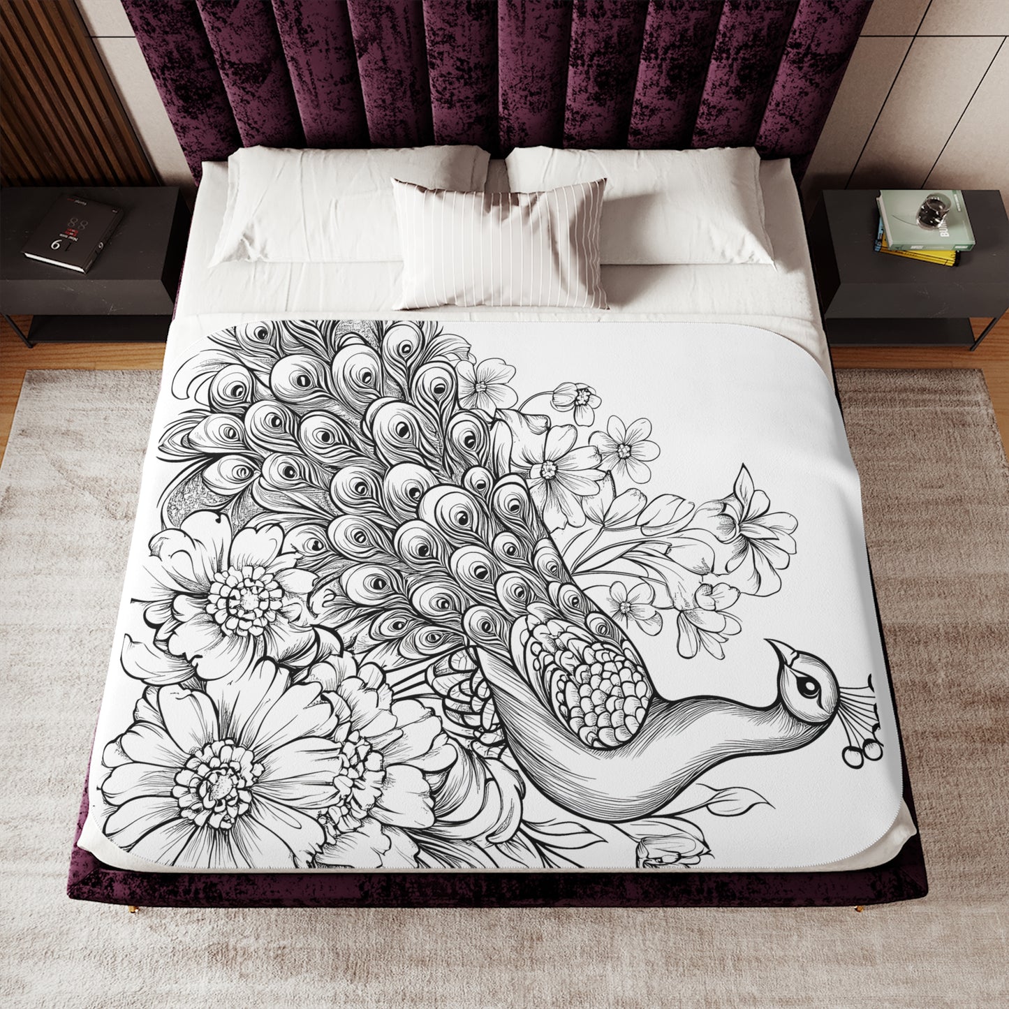 Blanket Coloring Kit with 10 Fabric Markers - Peacock with Flowers