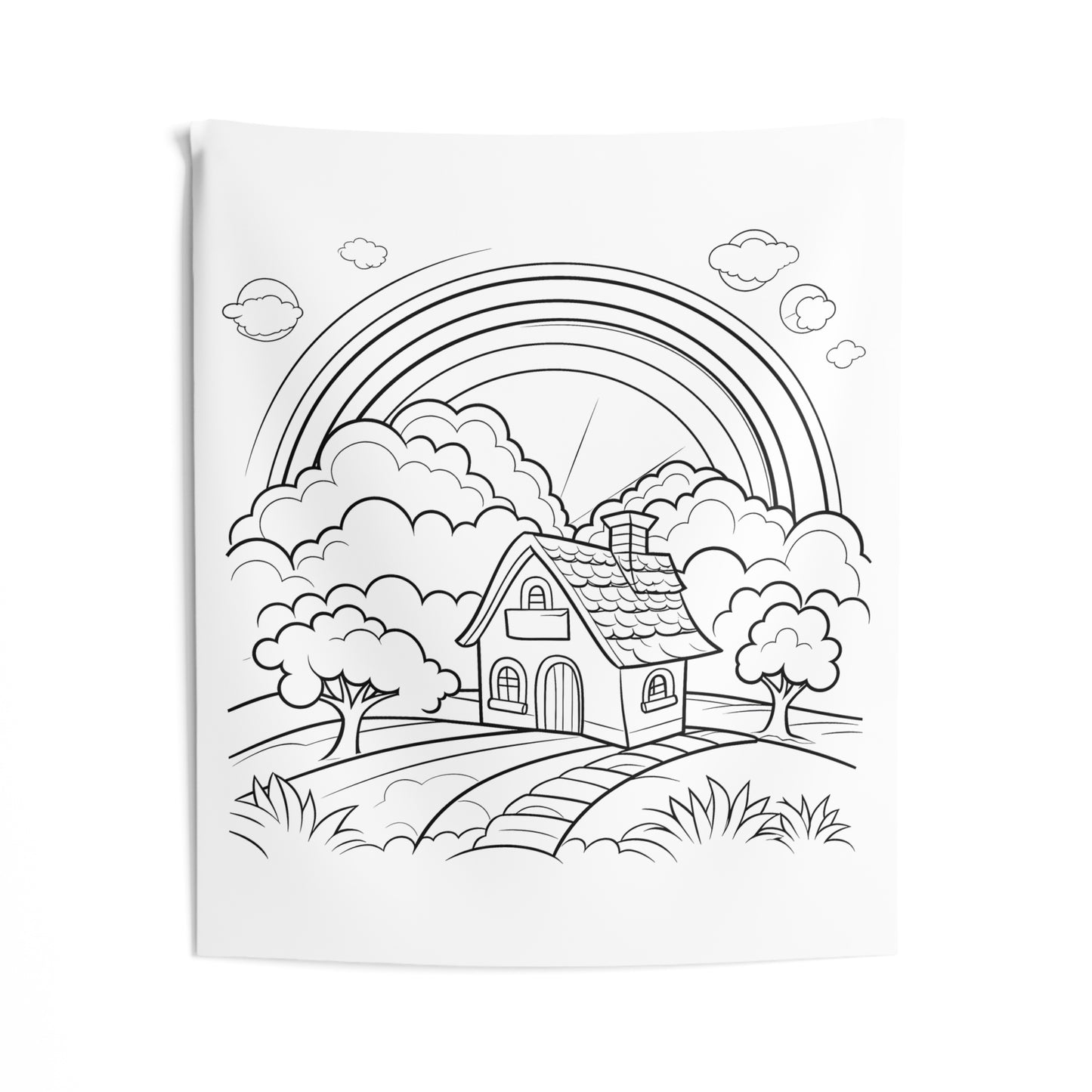 Indoor Wall Tapestries Coloring Kit with 10 Fabric Markers - Rainbow and House