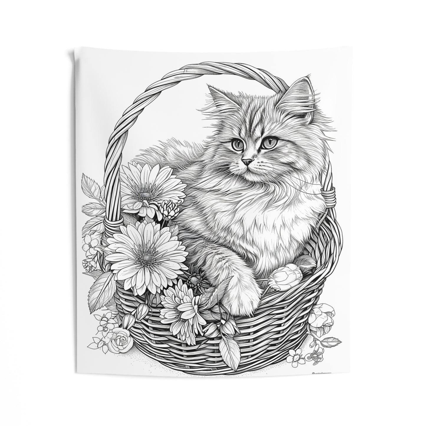 Indoor Wall Tapestries Coloring Kit with 10 Fabric Markers - Cat in a Basket