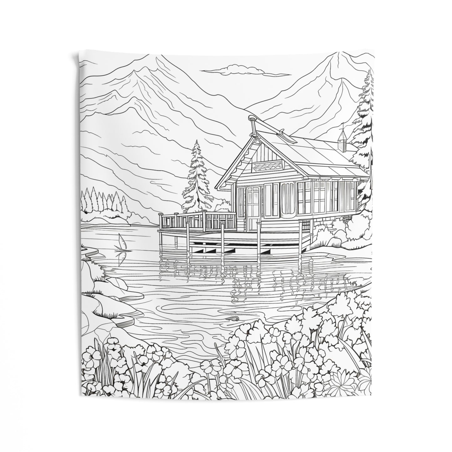 Indoor Wall Tapestries Coloring Kit with 10 Fabric Markers - Mountain Cabin by the Lake