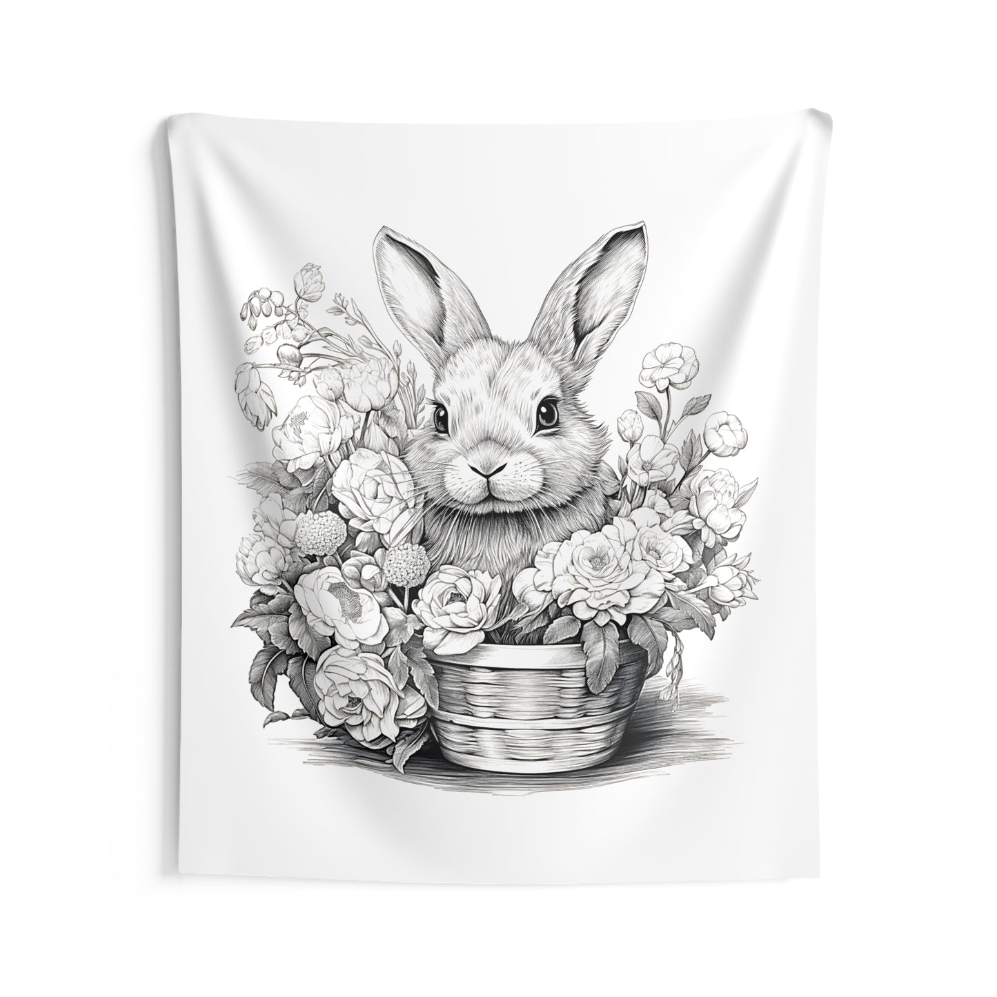 Indoor Wall Tapestries Coloring Kit with 10 Fabric Markers - Rabbit and Flowers