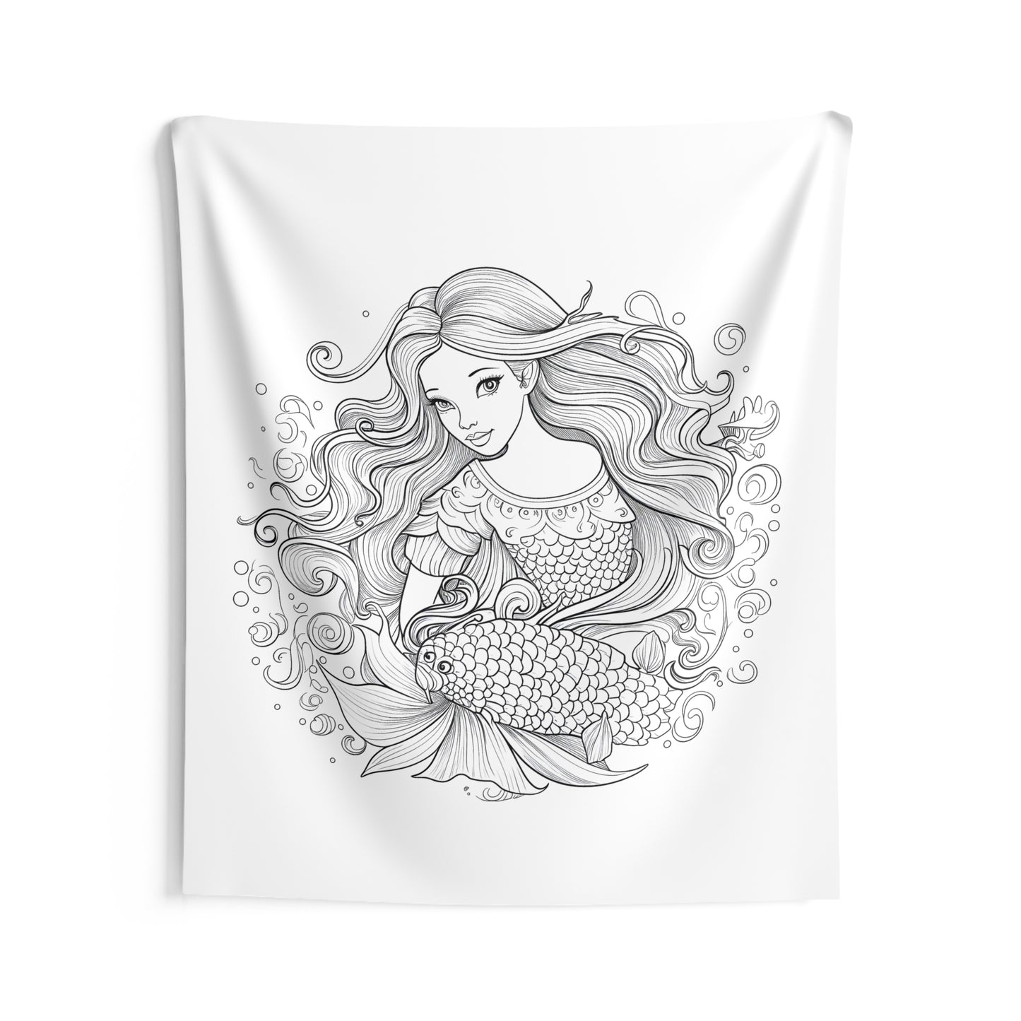 Indoor Wall Tapestries Coloring Kit with 10 Fabric Markers - Mermaid