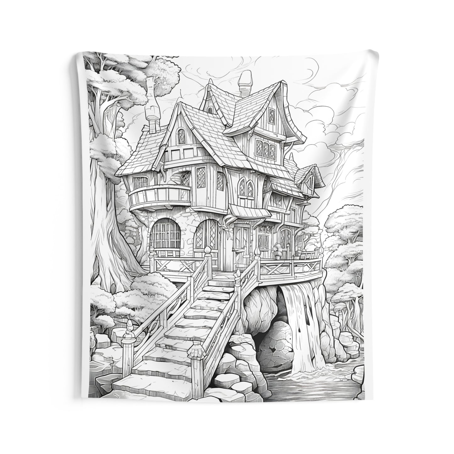 Indoor Wall Tapestries Coloring Kit with 10 Fabric Markers - Fairy Tale House