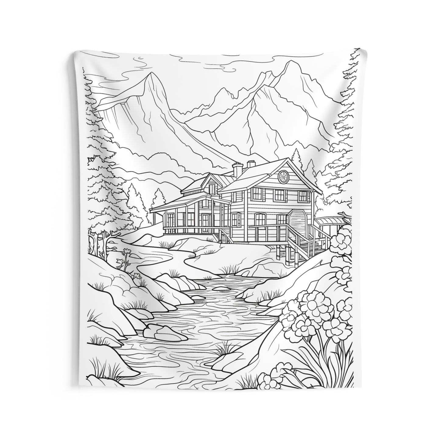 Indoor Wall Tapestries Coloring Kit with 10 Fabric Markers - Mountain Retreat