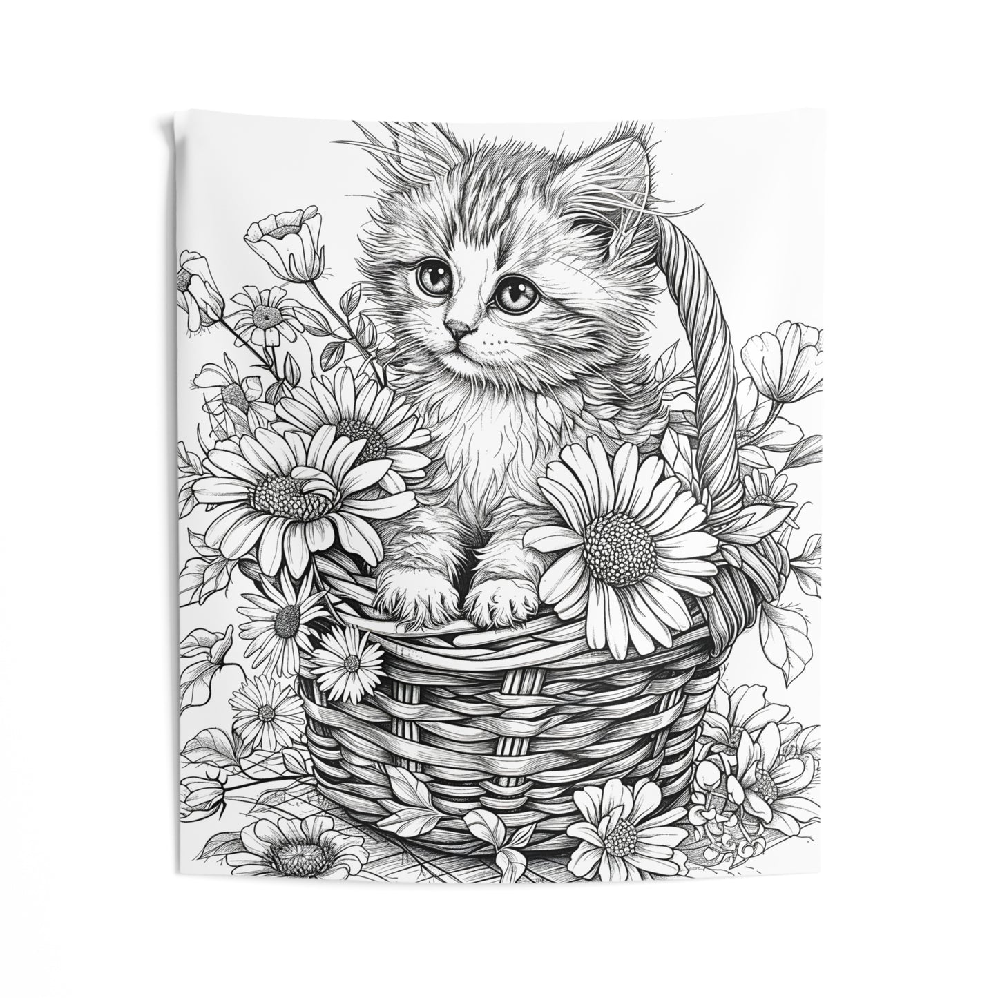 Indoor Wall Tapestries Coloring Kit with 10 Fabric Markers - Kitten in Basket