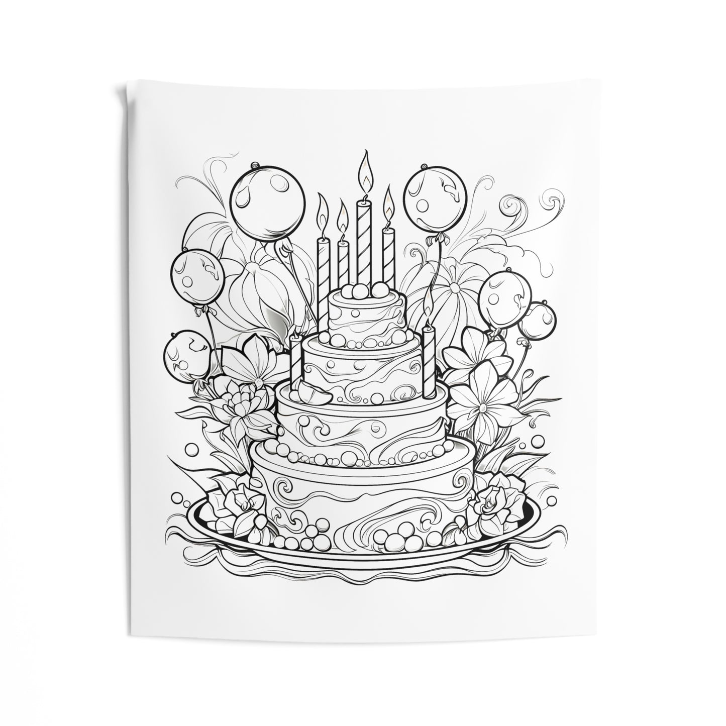 Indoor Wall Tapestries Coloring Kit with 10 Fabric Markers - Birthday Cake