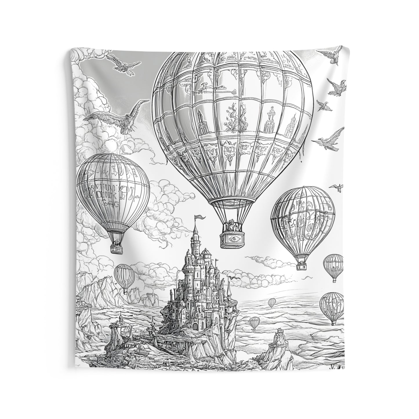 Indoor Wall Tapestries Coloring Kit with 10 Fabric Markers - Hot Air Balloon Adventure