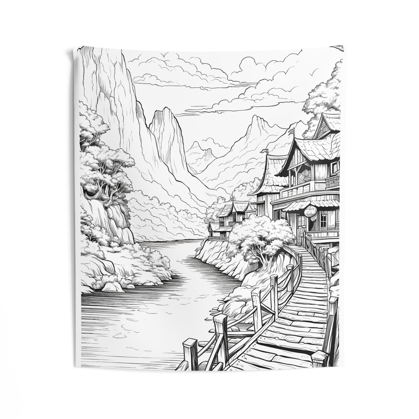 Indoor Wall Tapestries Coloring Kit with 10 Fabric Markers - Mountain Village