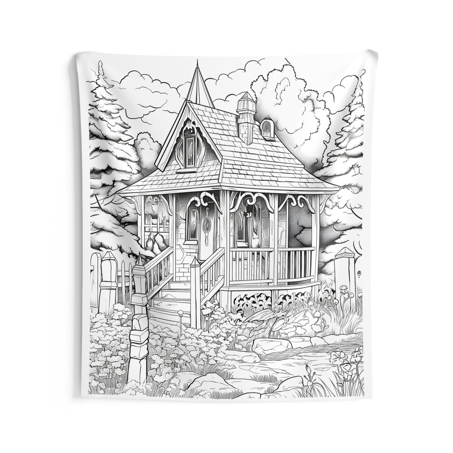 Indoor Wall Tapestries Coloring Kit with 10 Fabric Markers - Cottage in Forest